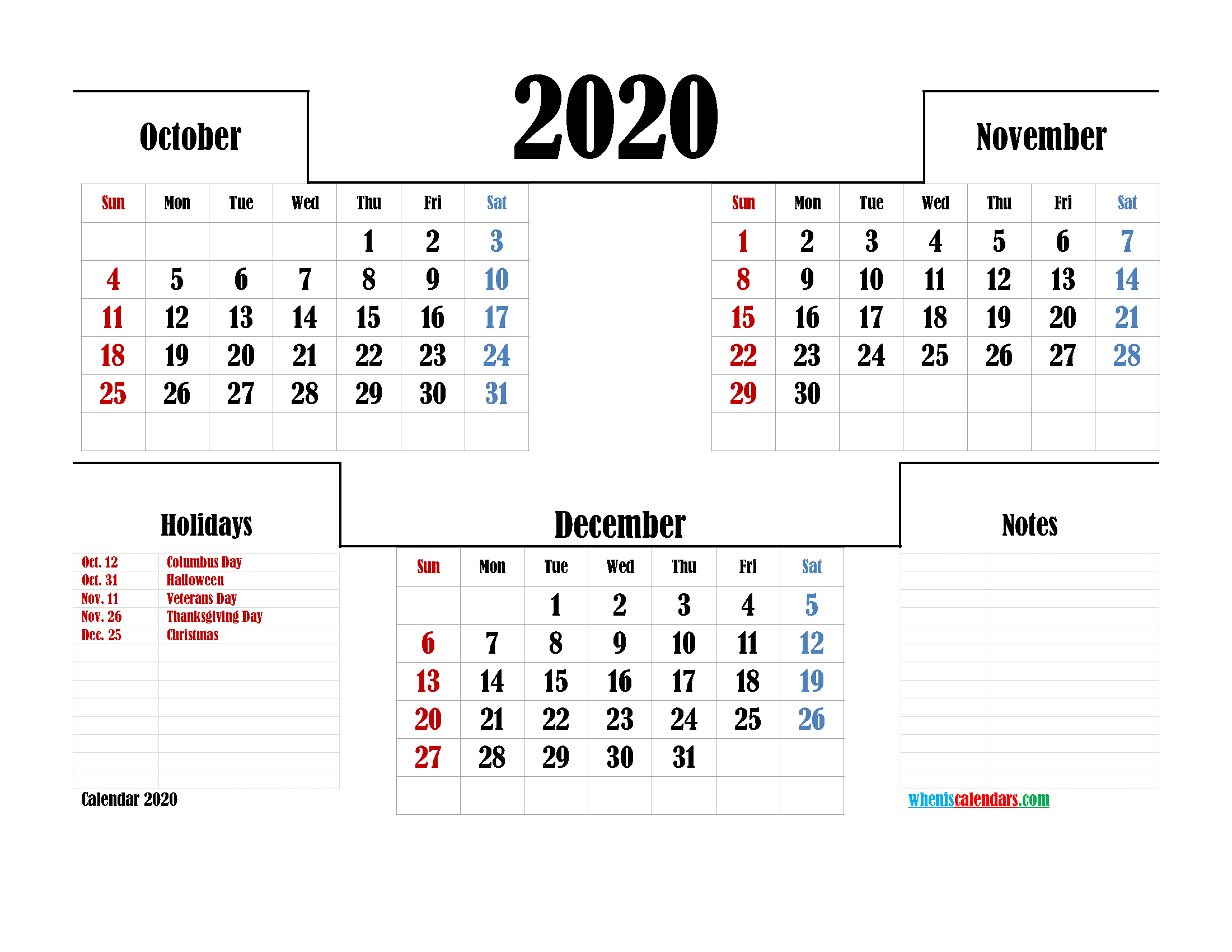  2020 Printable Calendar Free