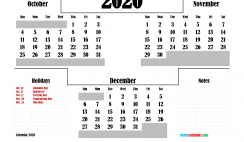 Free October November December 2020 Calendar Printable