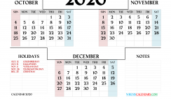 3 Month Calendar Printable October November December 2020