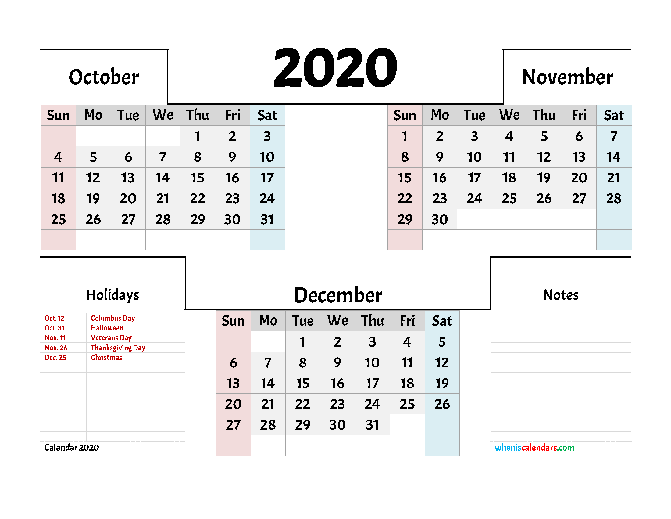 Calendar  2020 Printable