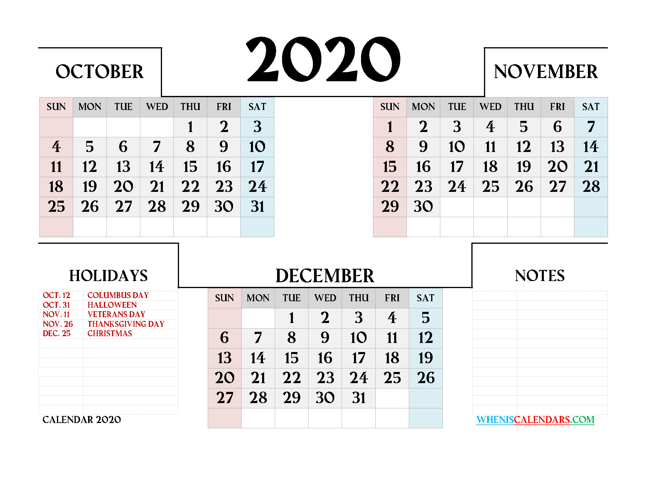  2020 Calendar Printable