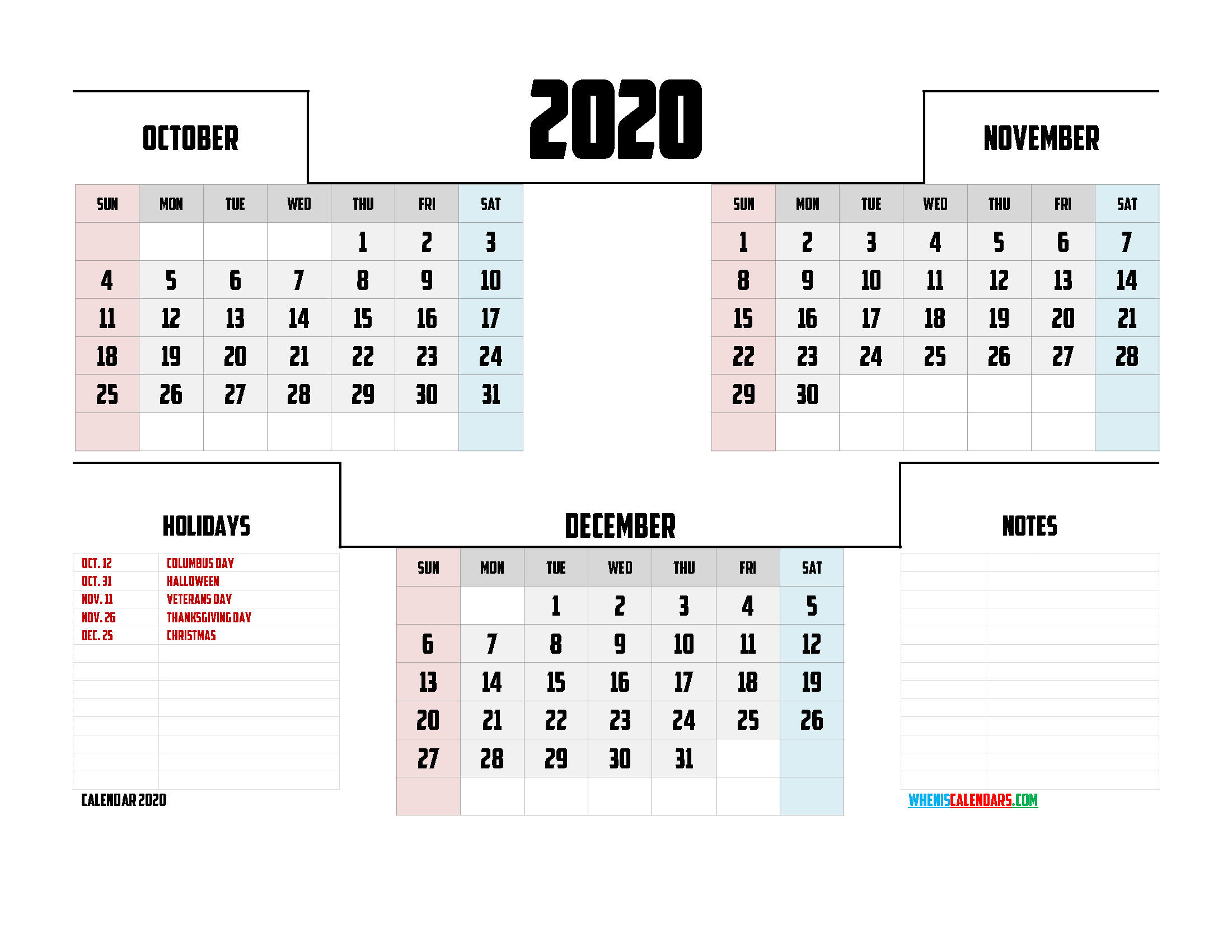  2020 Calendar Printable
