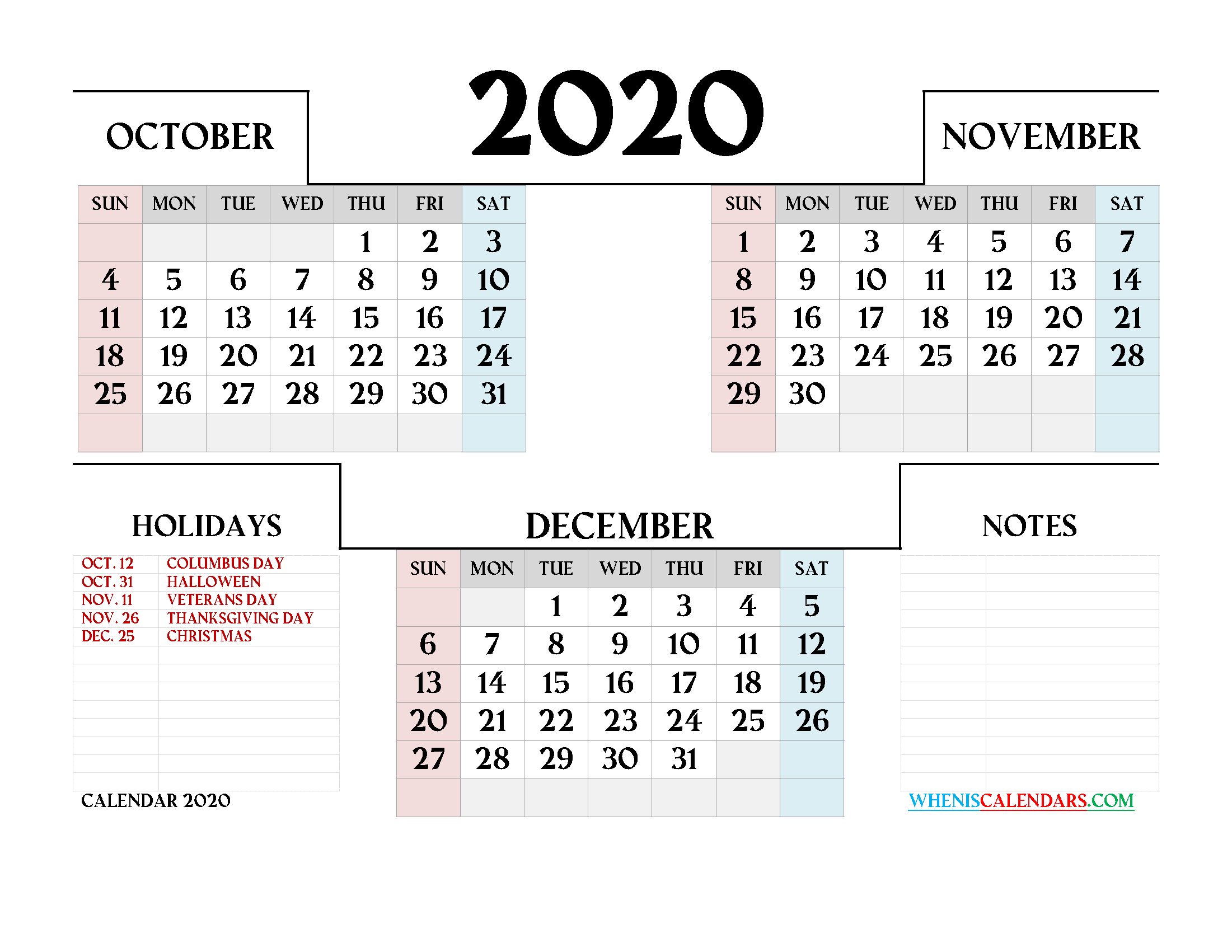  2020 Printable Calendar Free