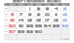 Calendar September 2020 Printable Free