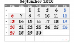 September 2020 Calendar Printable Free