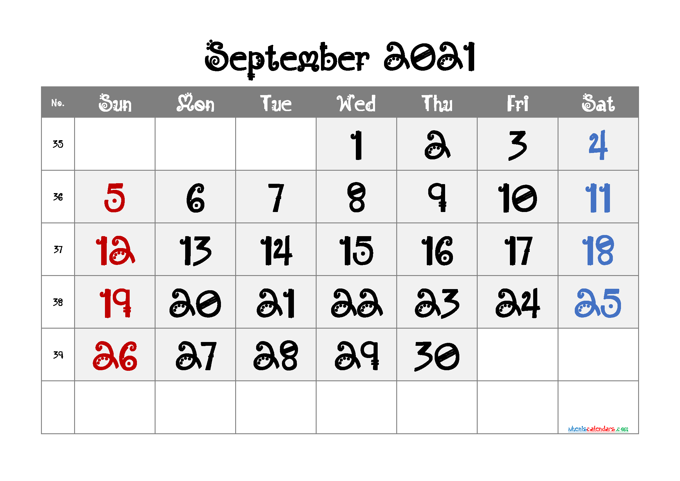 Editable September 2021 Calendar
