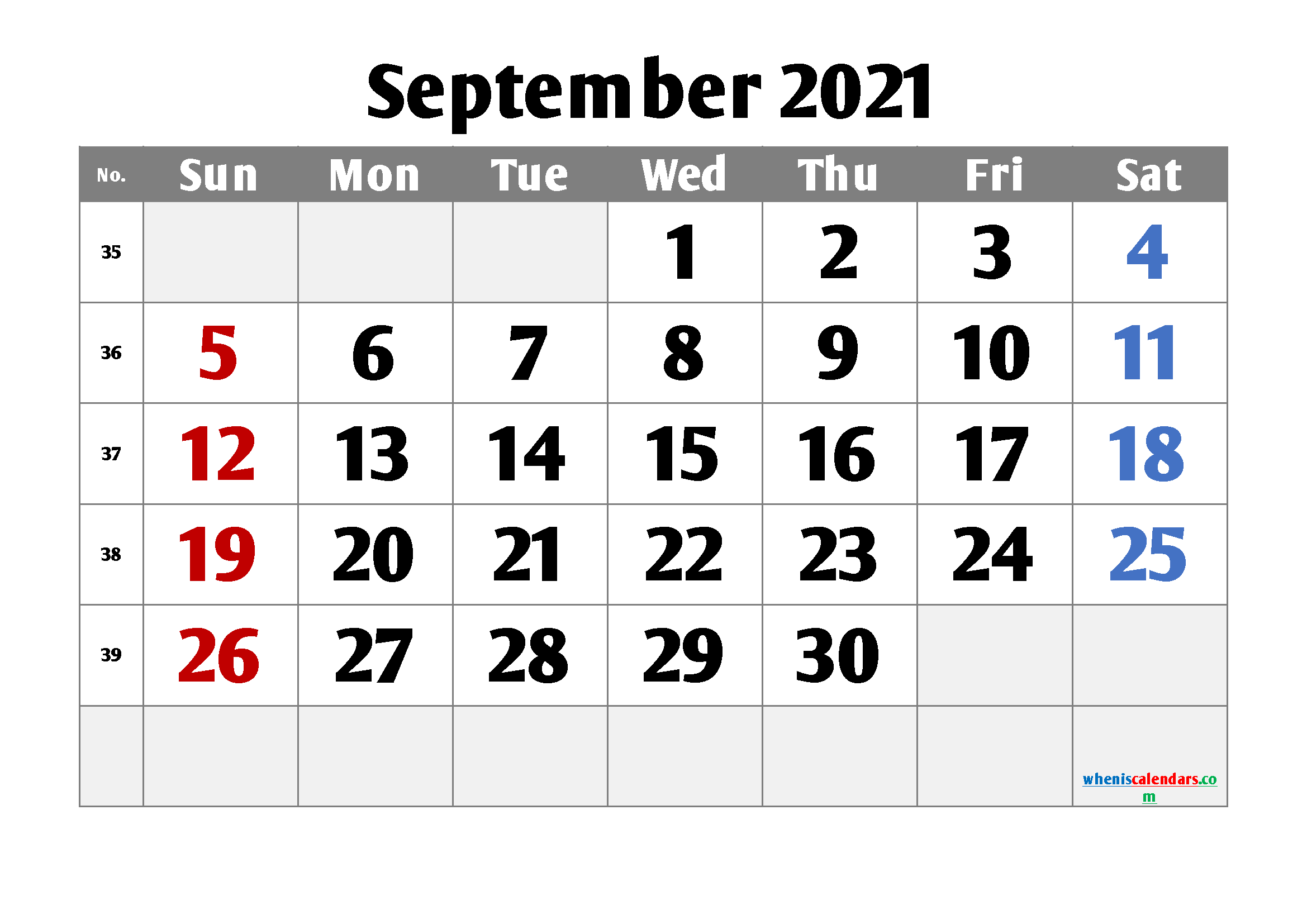 Printable September 2021 Calendar PDF