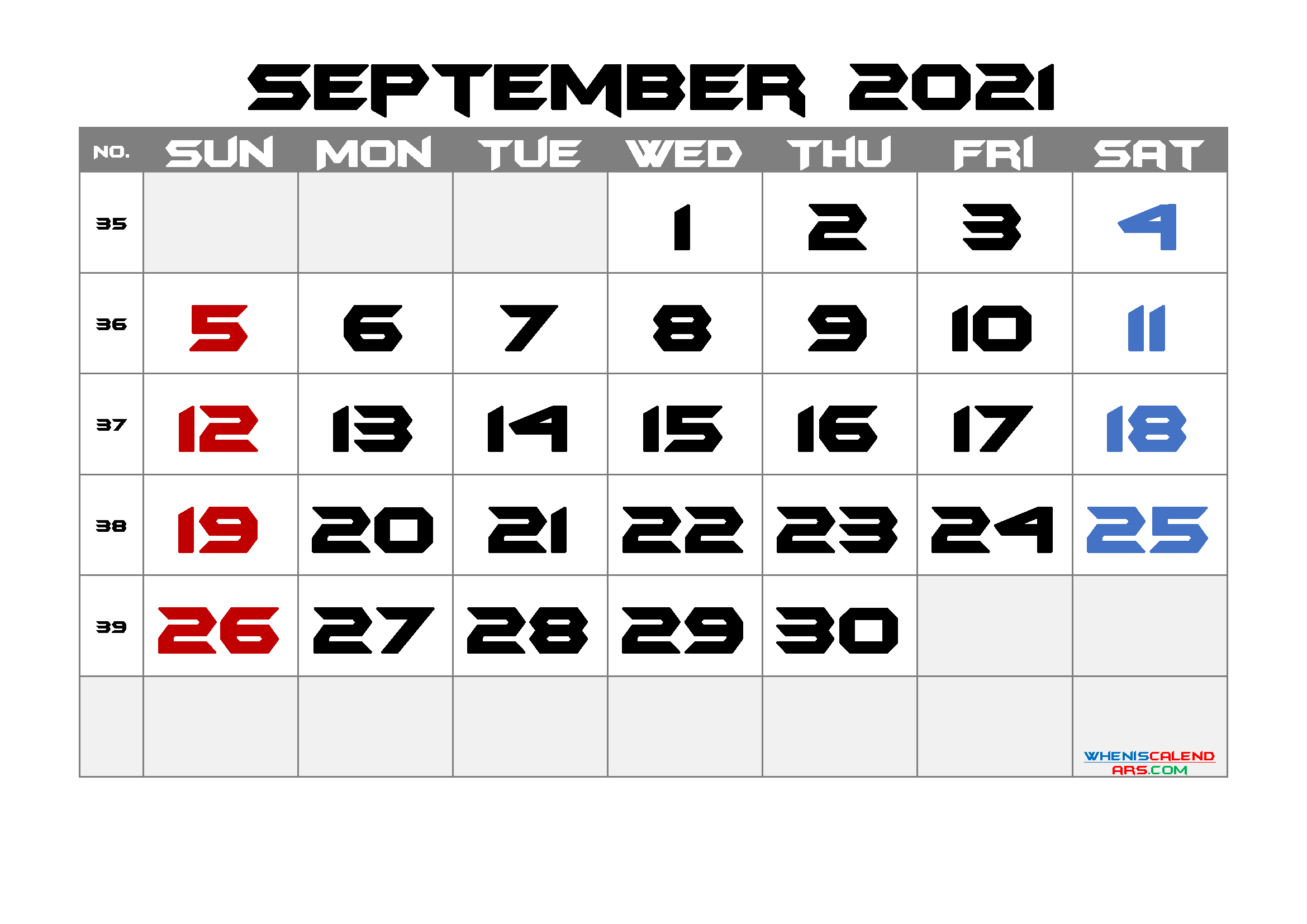 Free Editable September 2021 Calendar