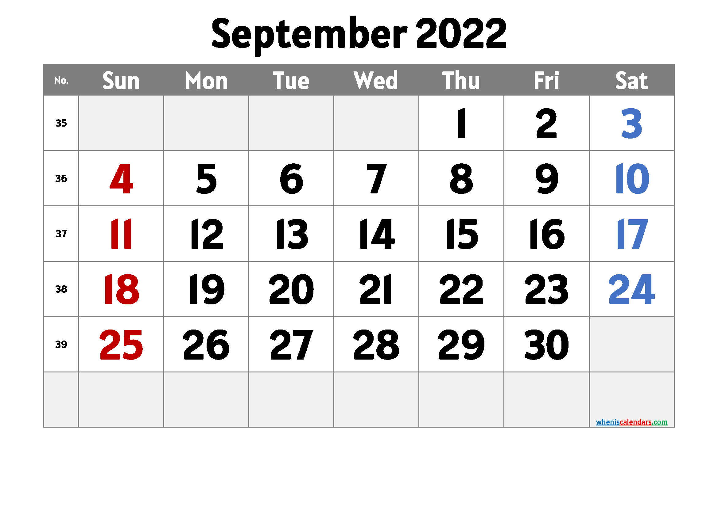 Free Printable September Calendar 2022