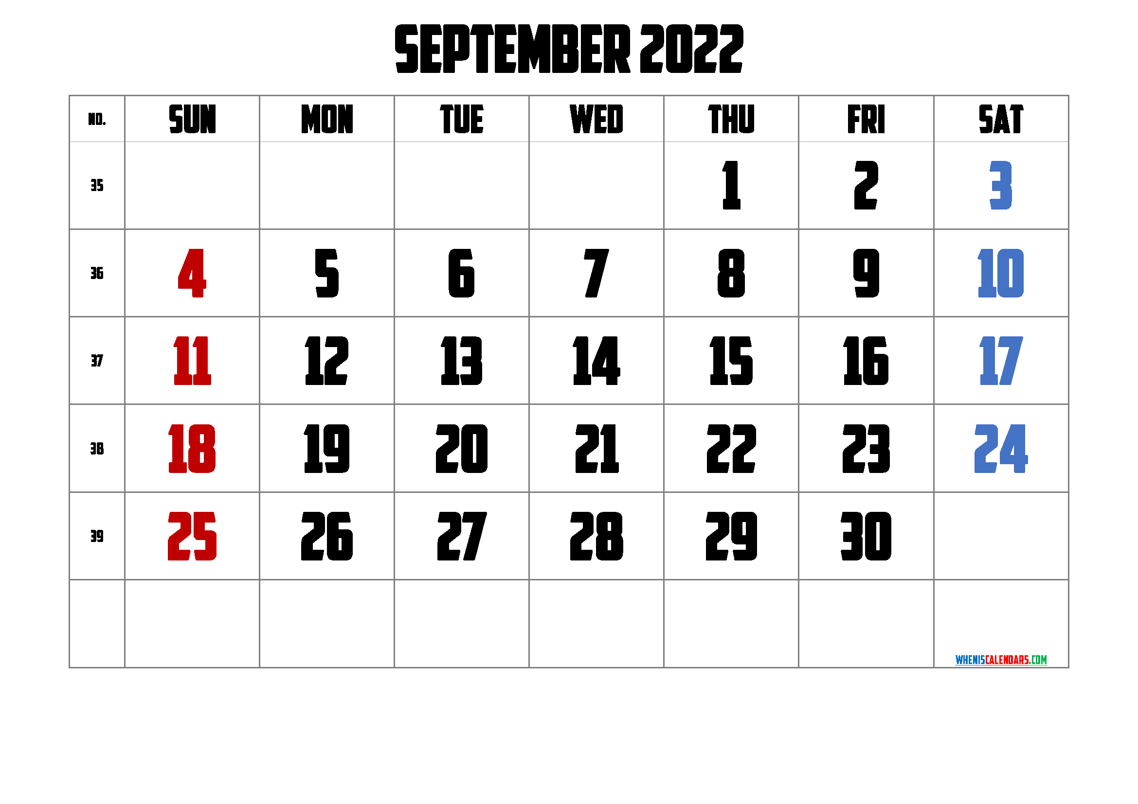 Free September 2022 Calendar Template