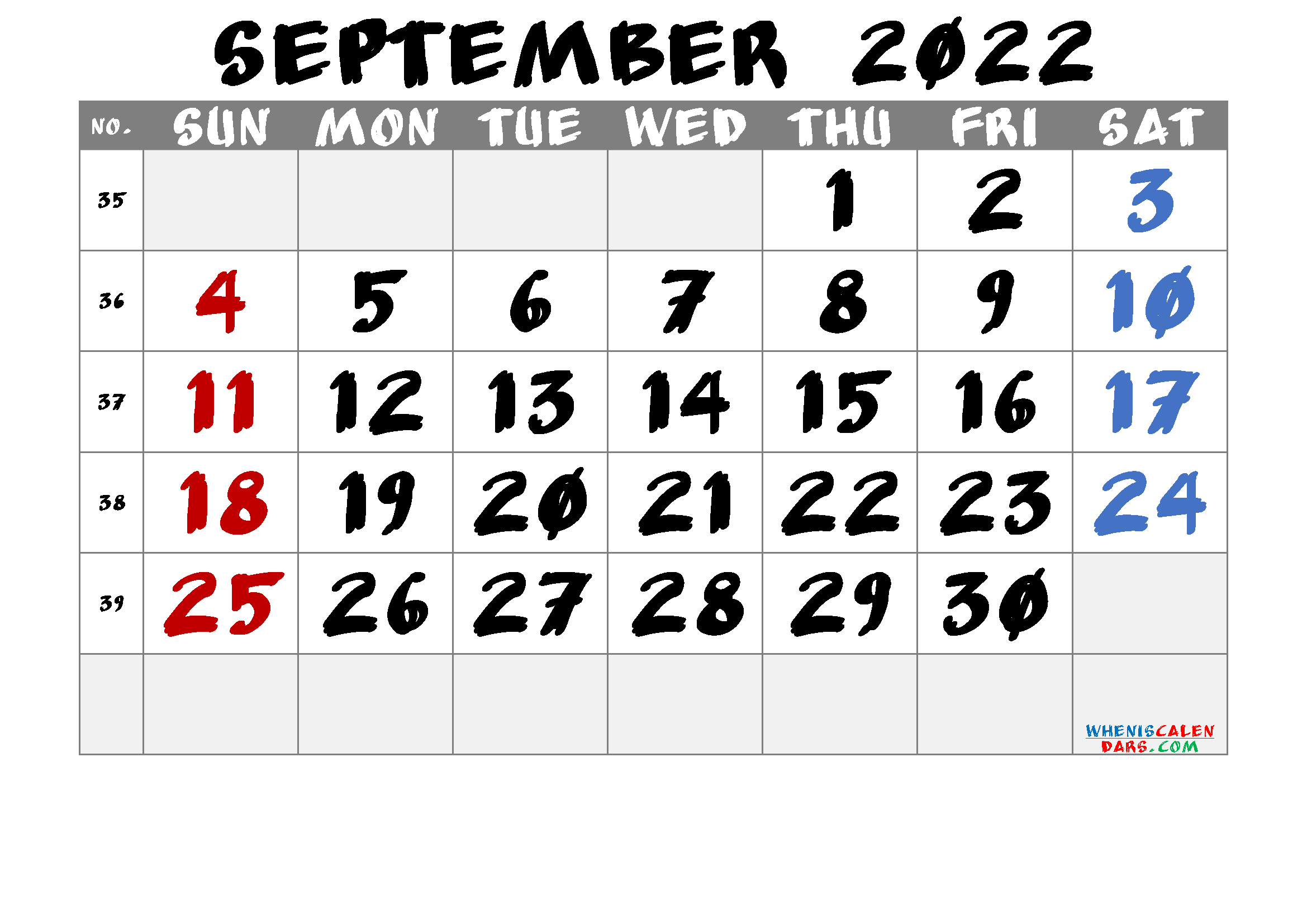 Free Printable September Calendar 2022
