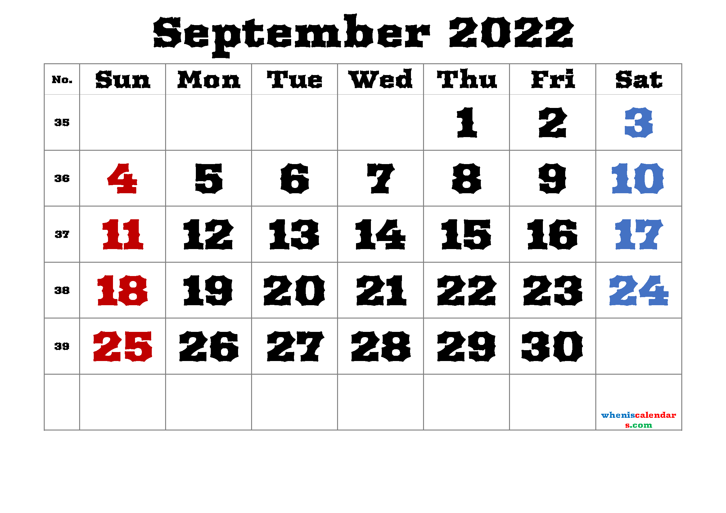 Free Printable 2022 Calendar September