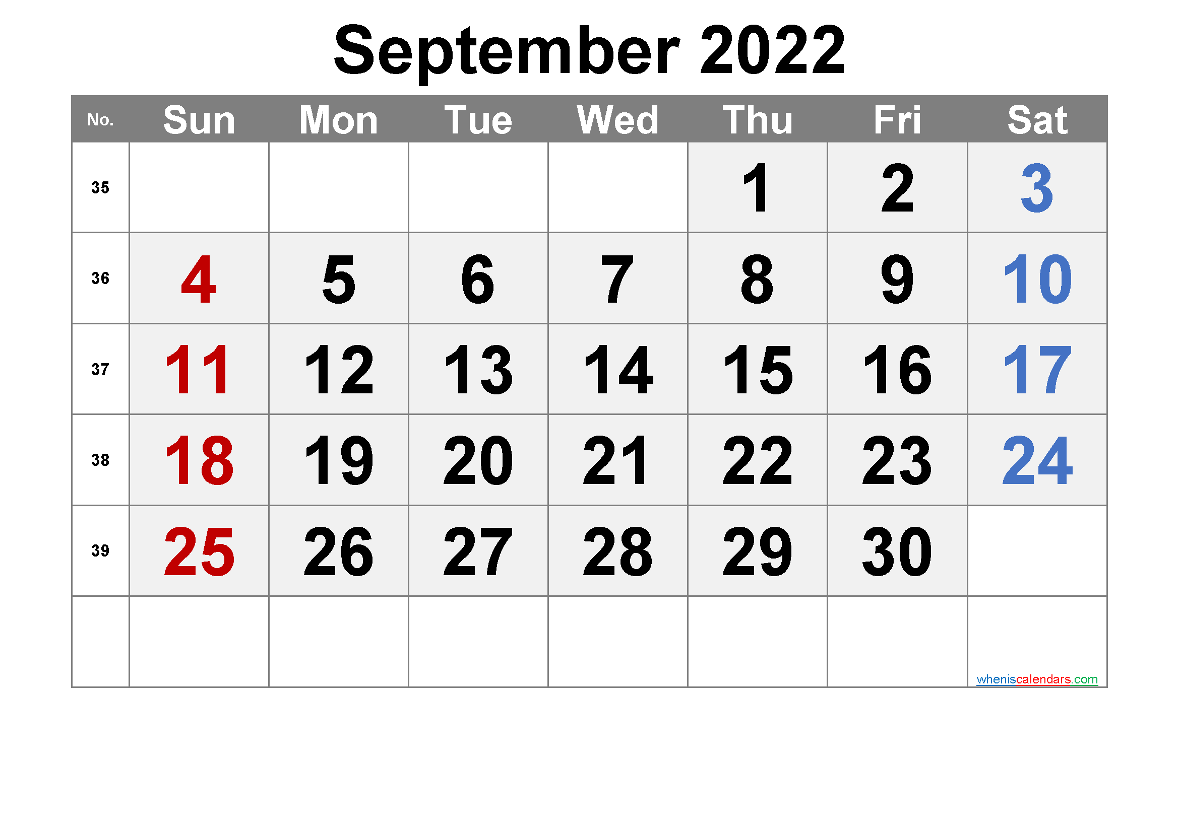 Free September 2022 Printable Calendar