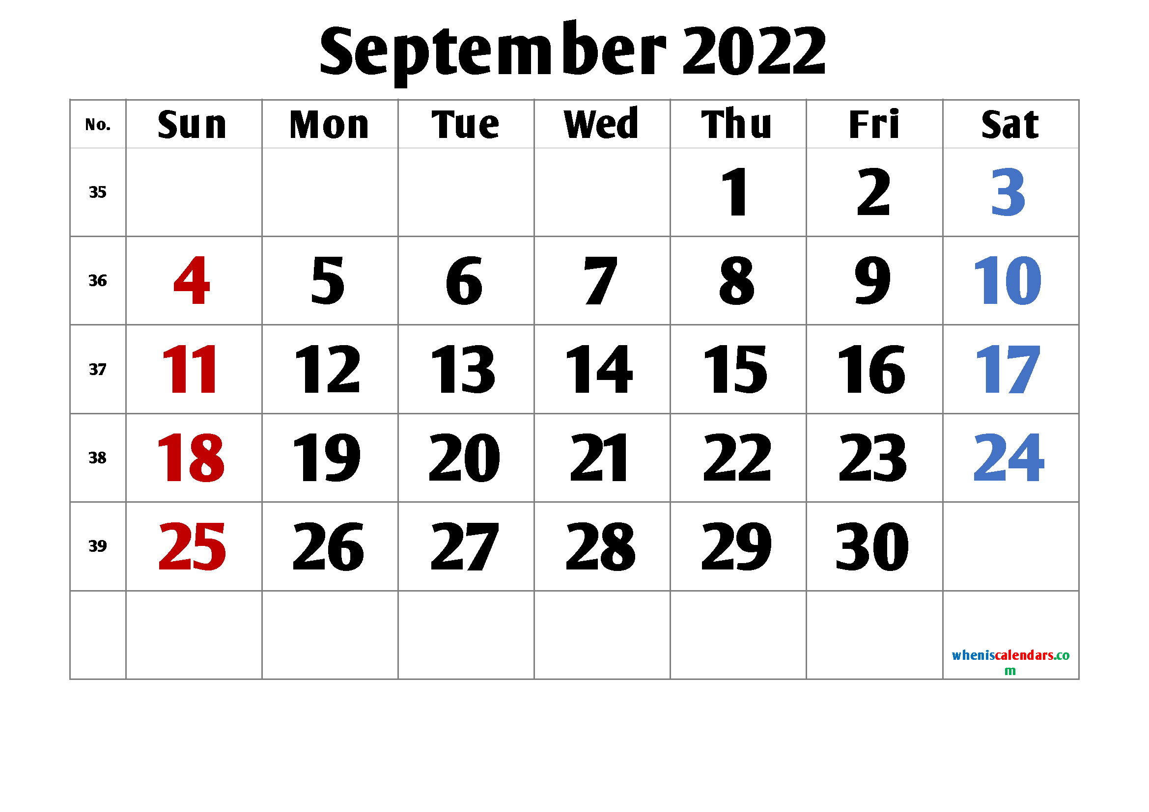 Free September 2022 Calendar Cute