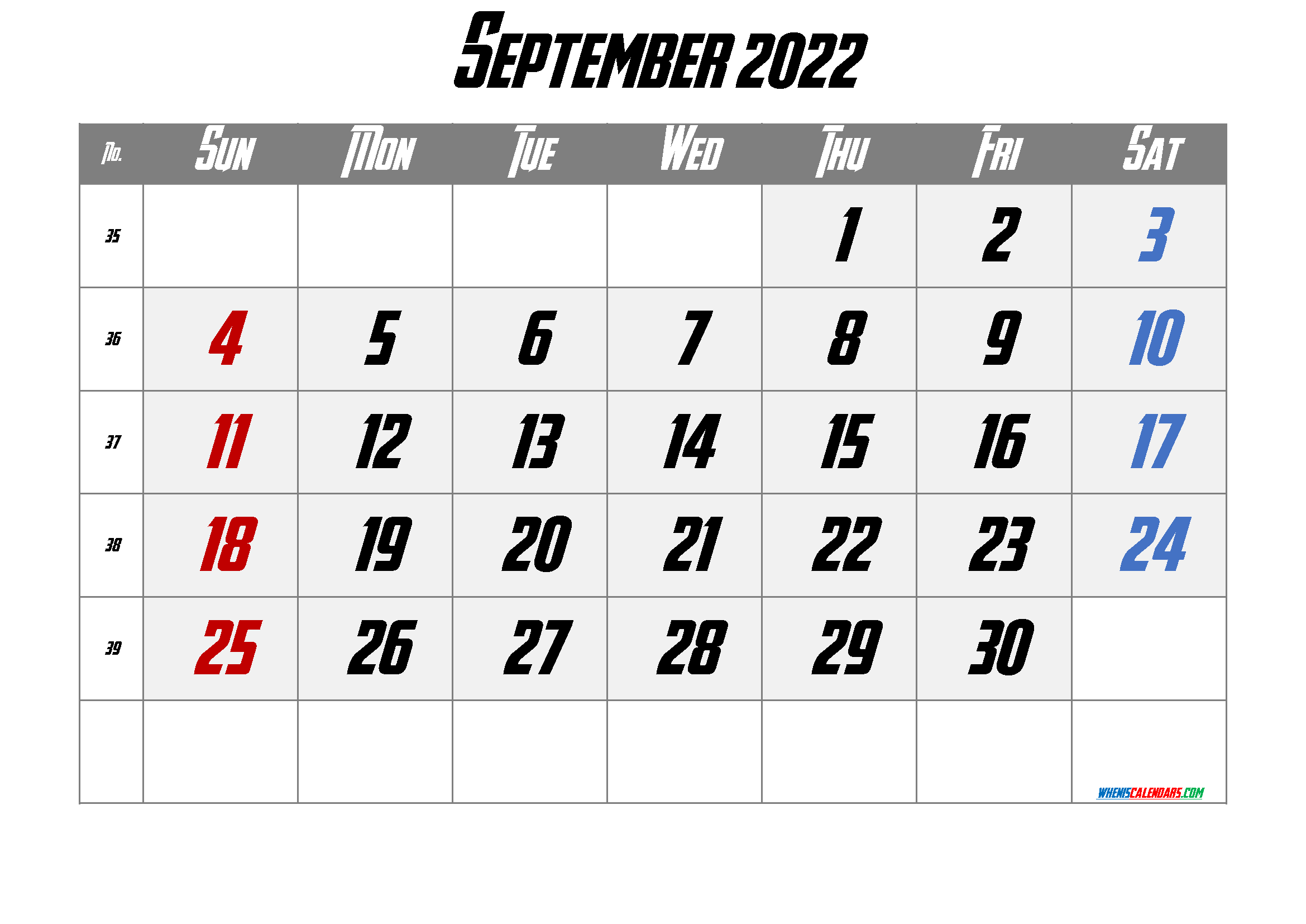 Free Printable September 2022 Calendar