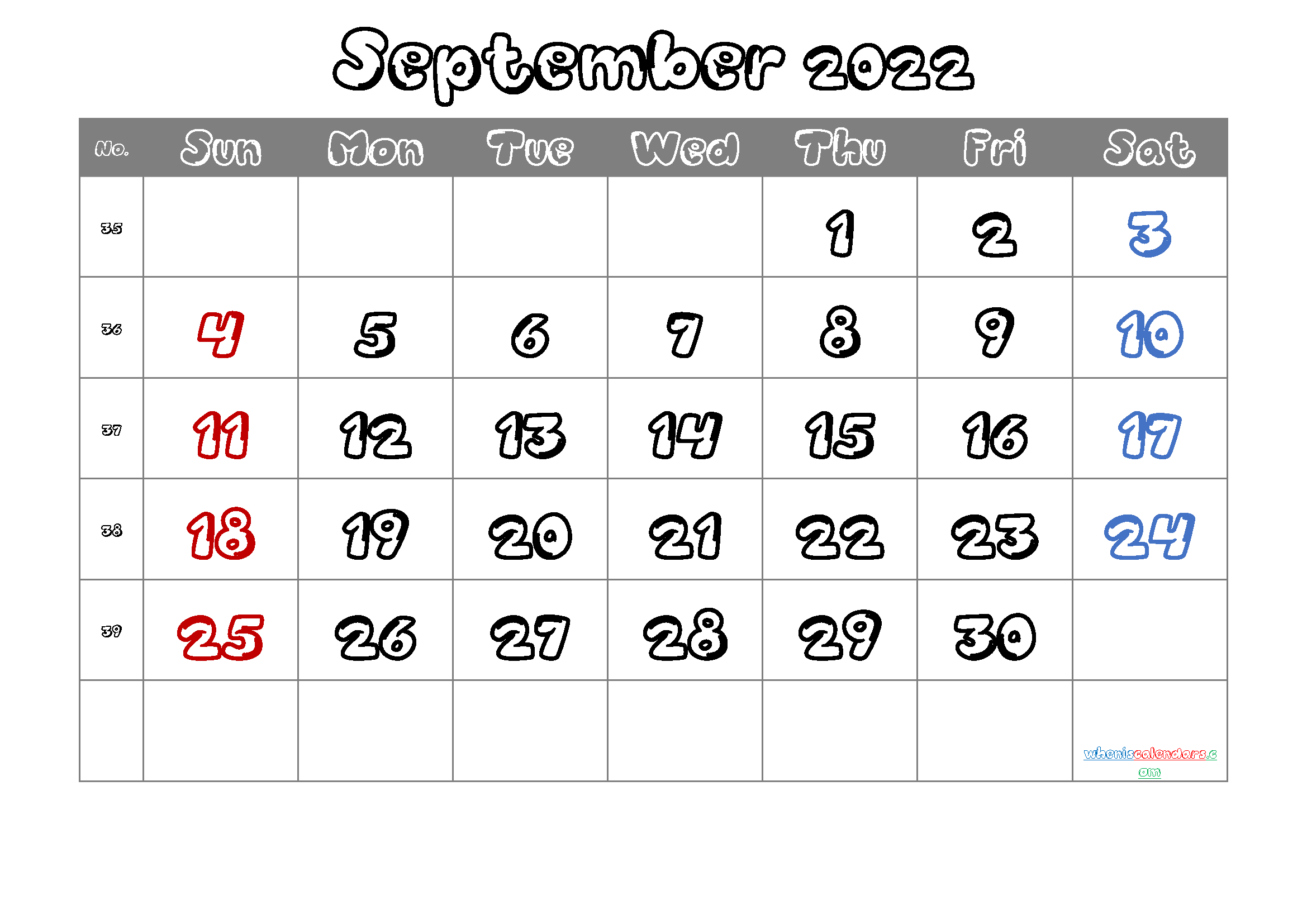 Free Blank Calendar September 2022