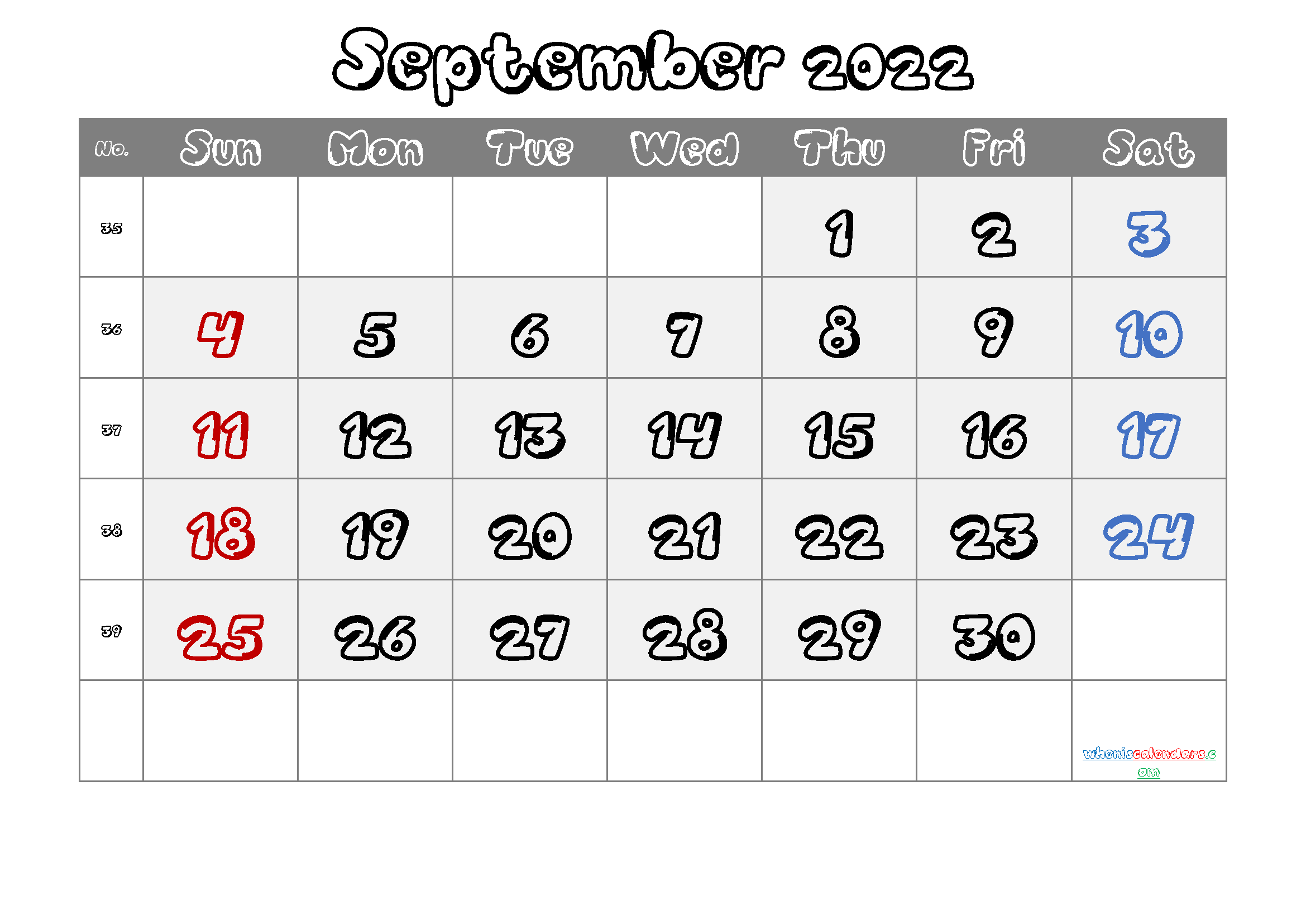 Free September 2022 Calendar PDF