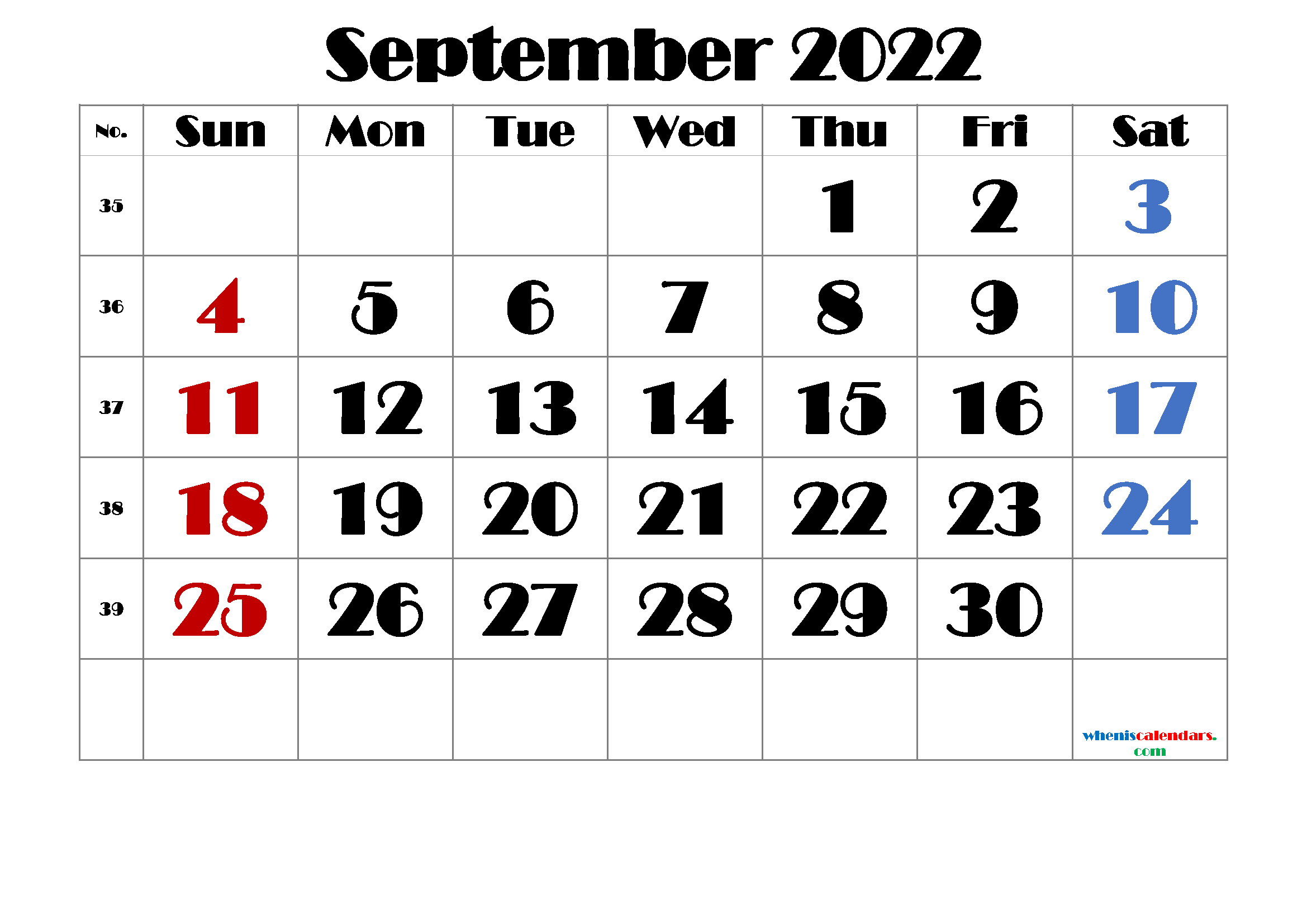Printable September 2022 Calendar Free