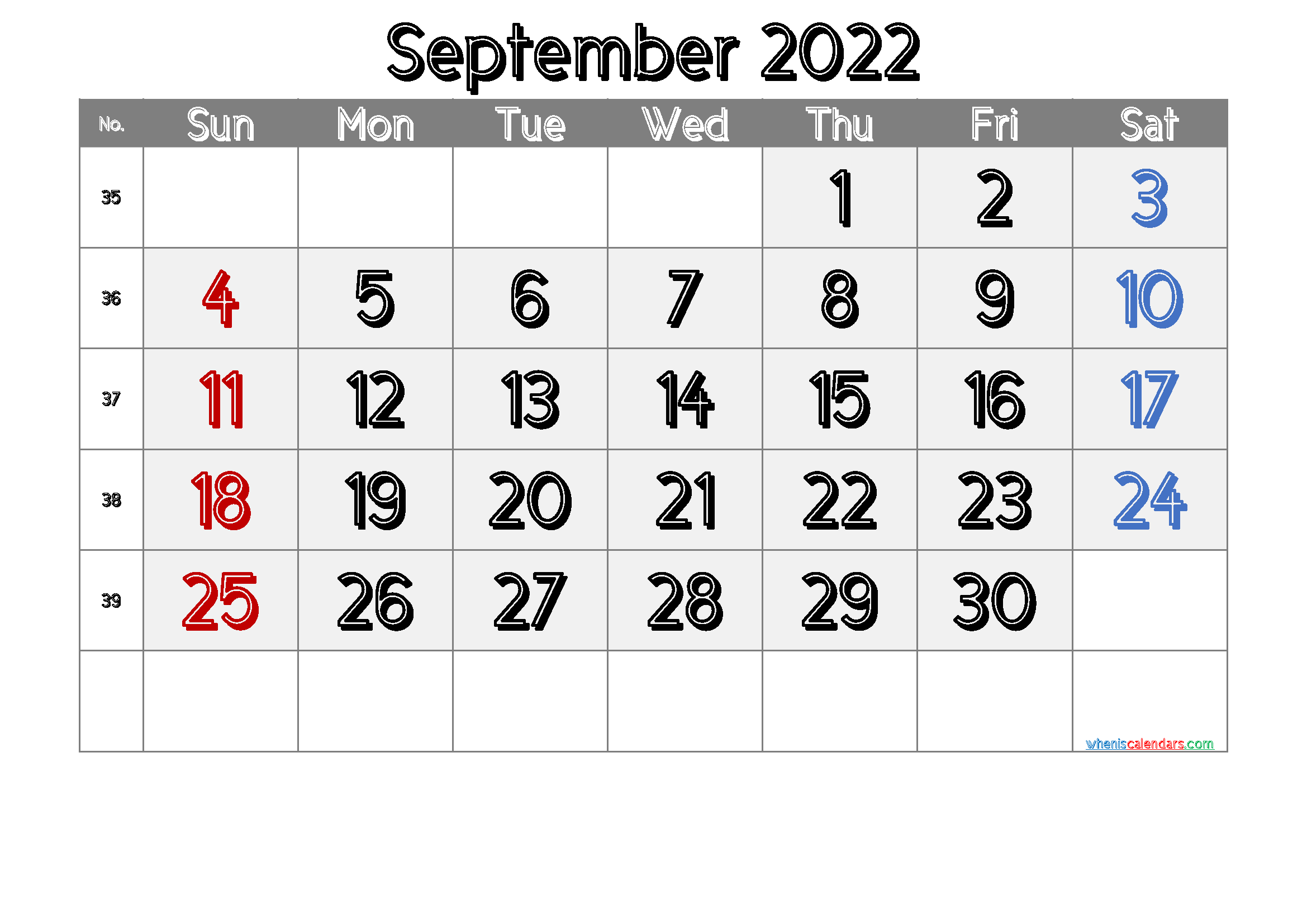 Free September 2022 Calendar Printable Cute