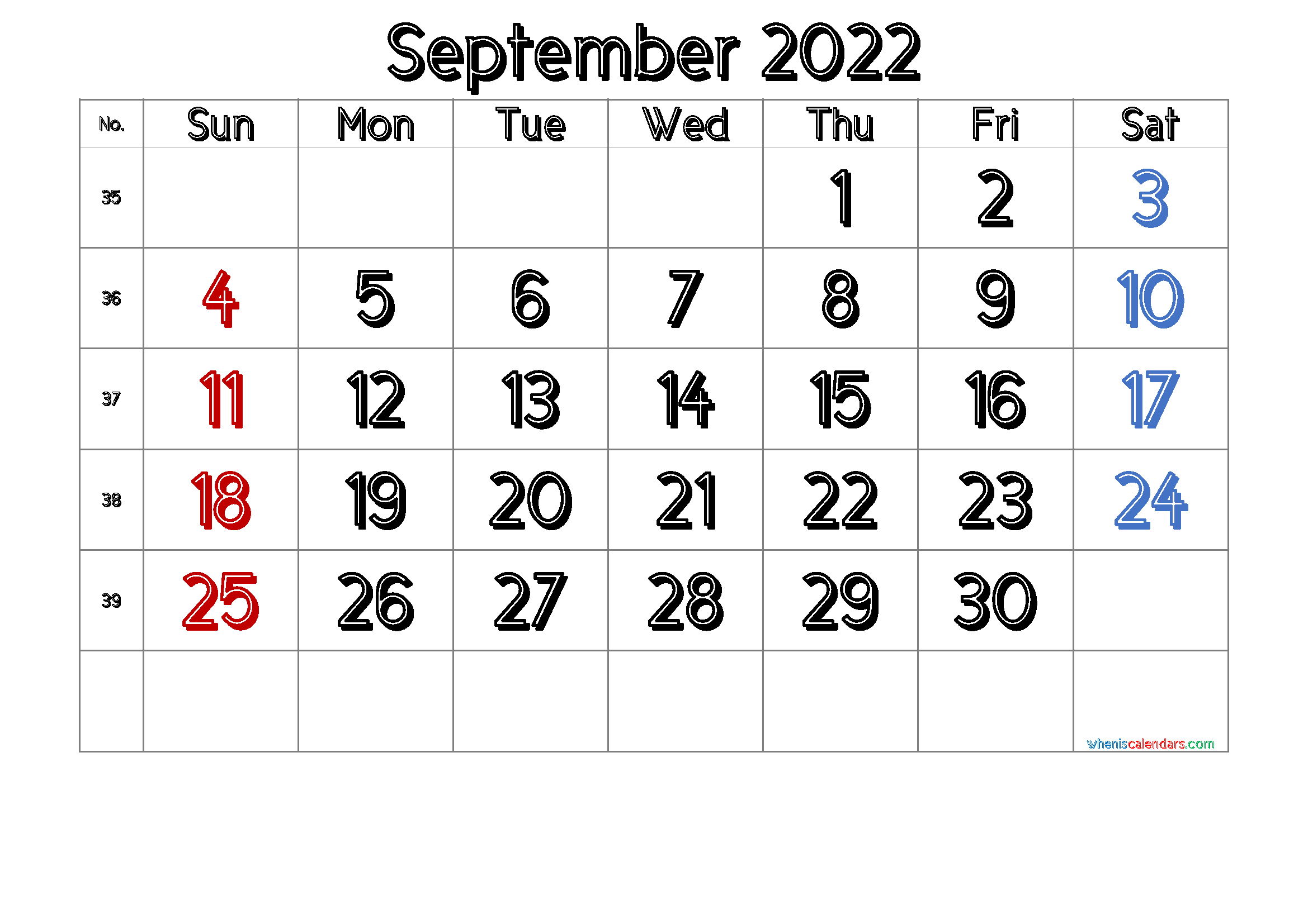 Free September Blank Calendar 2022