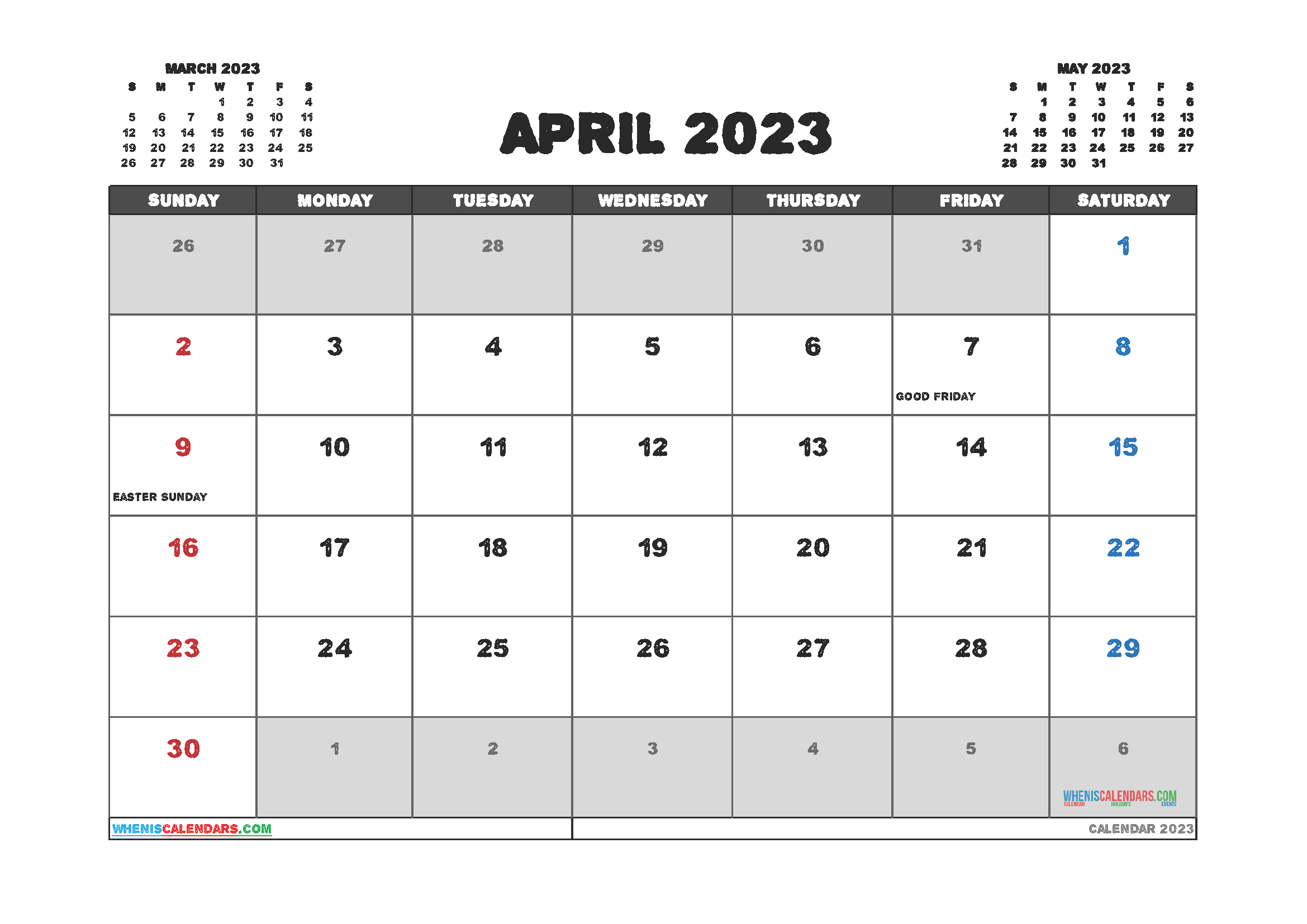 Free Editable Calendar April 2023 PDF