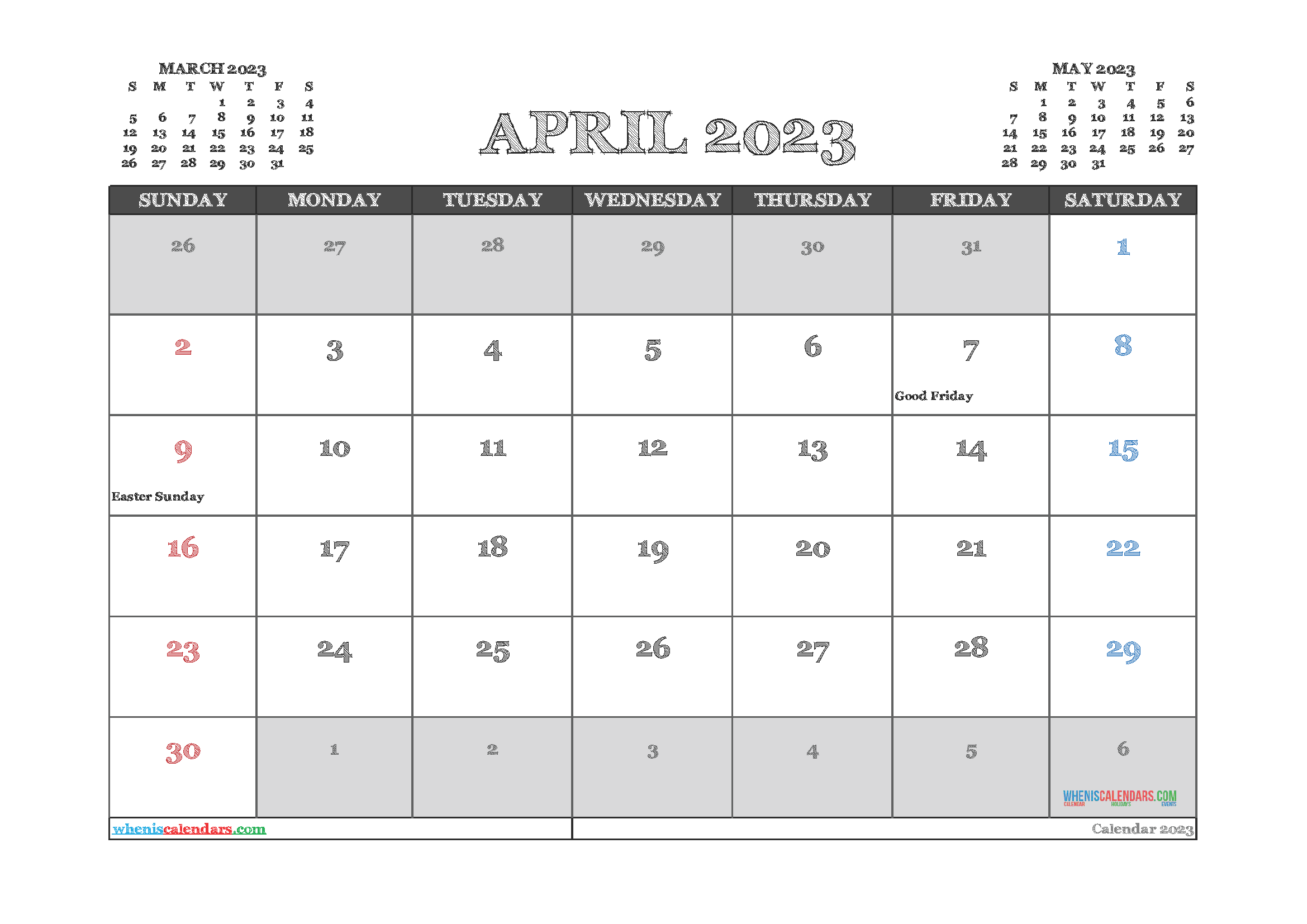 Printable April 2023 Calendar Free