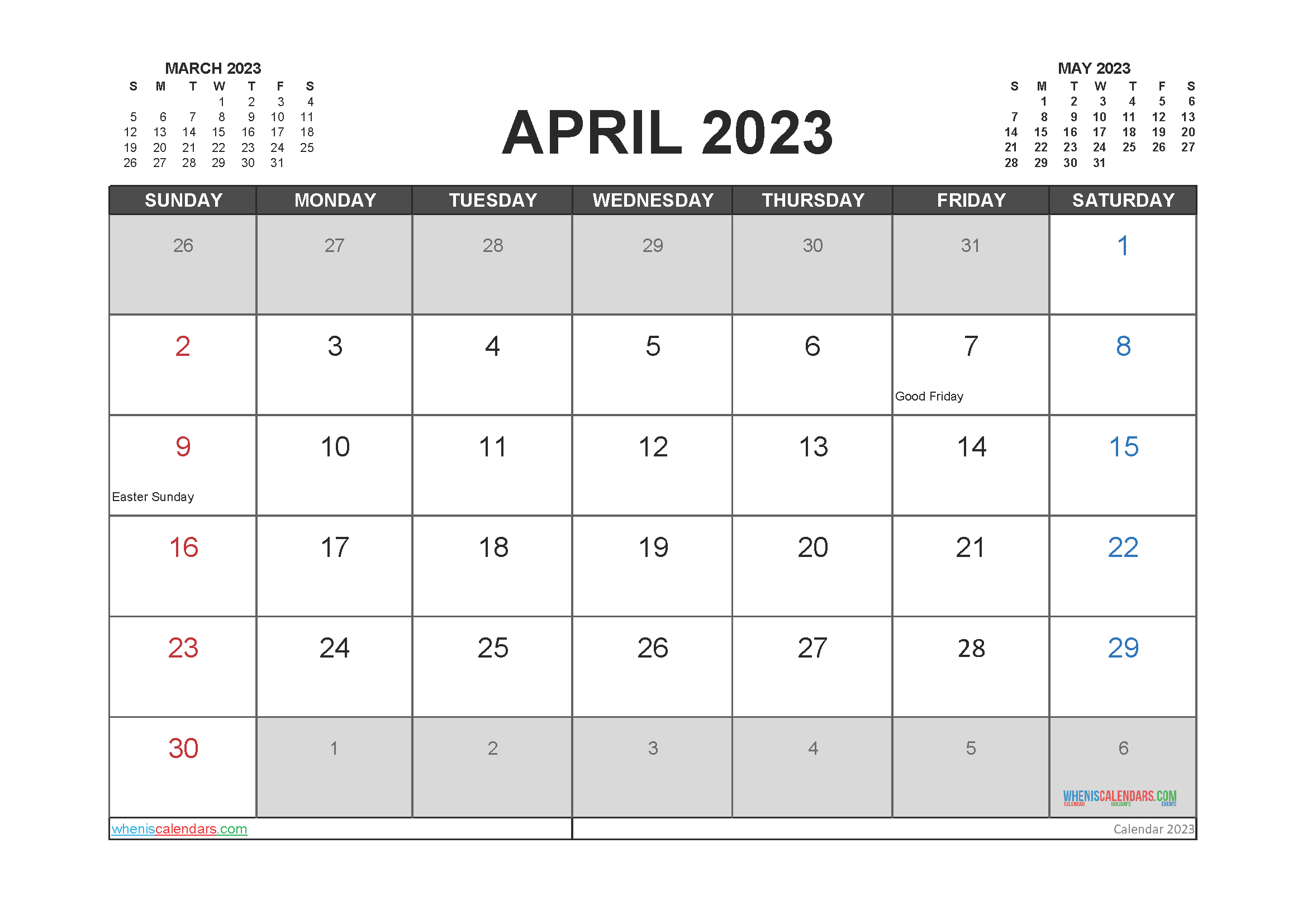 Free April 2023 Printable Calendar