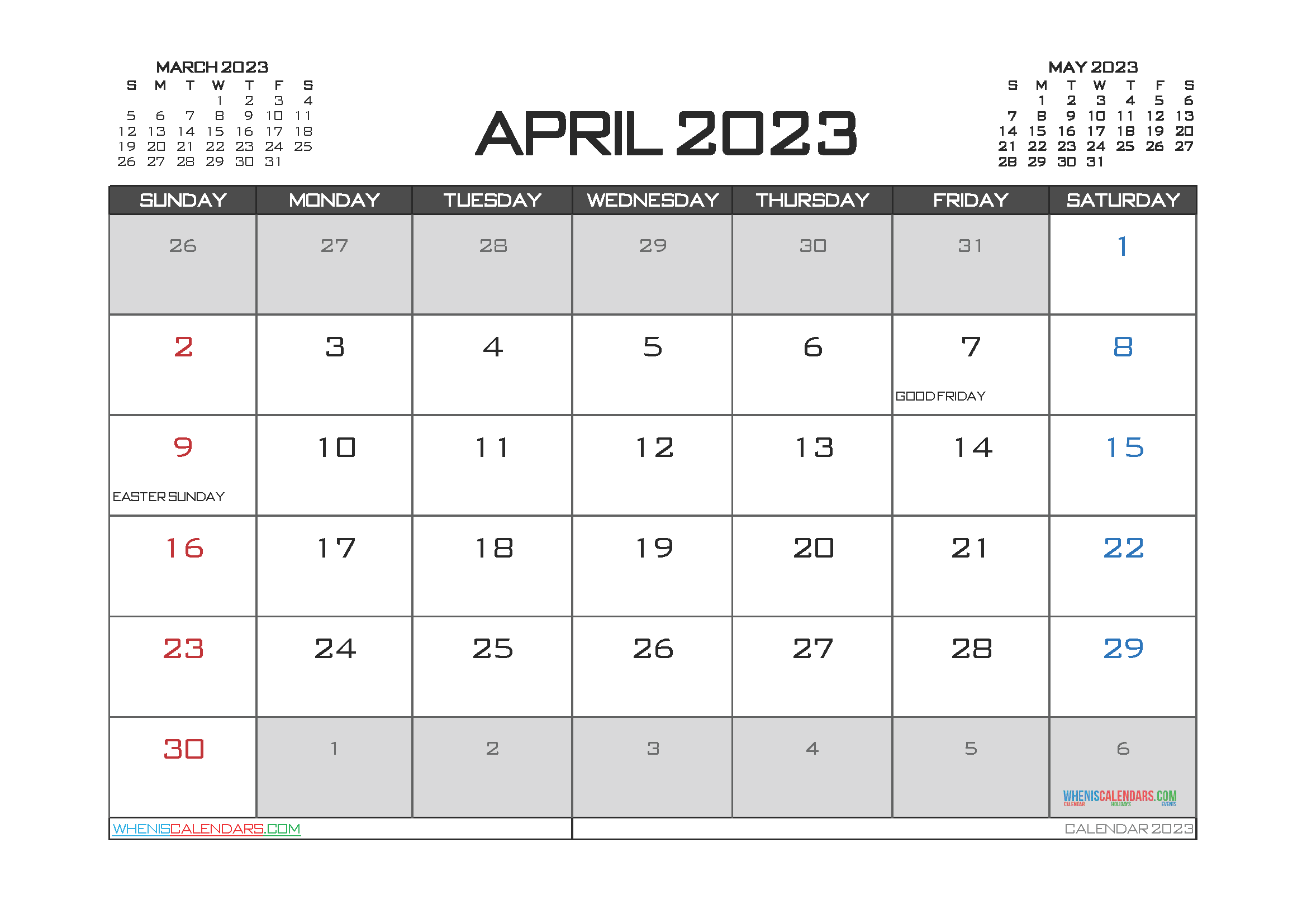 April 2023 Calendar Printable Free