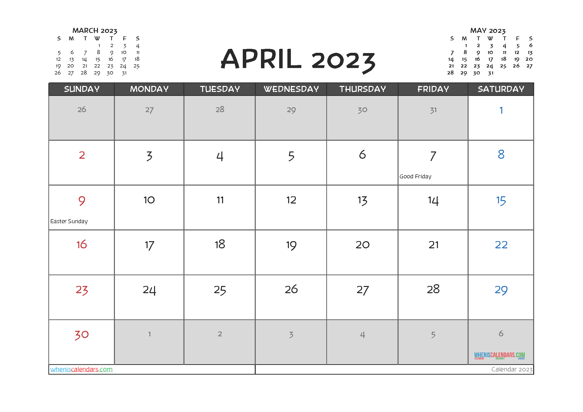 April 2023 Calendar Printable For Free