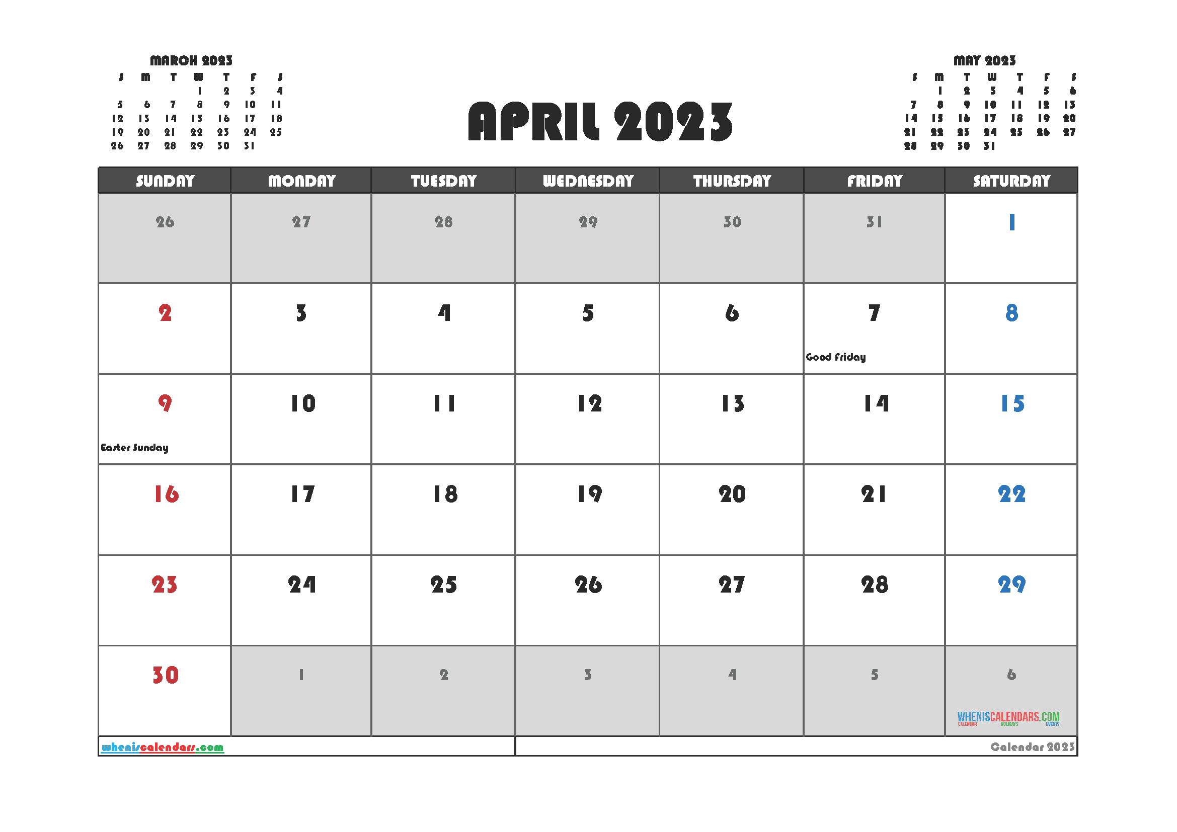 Printable April 2023 Calendar Free