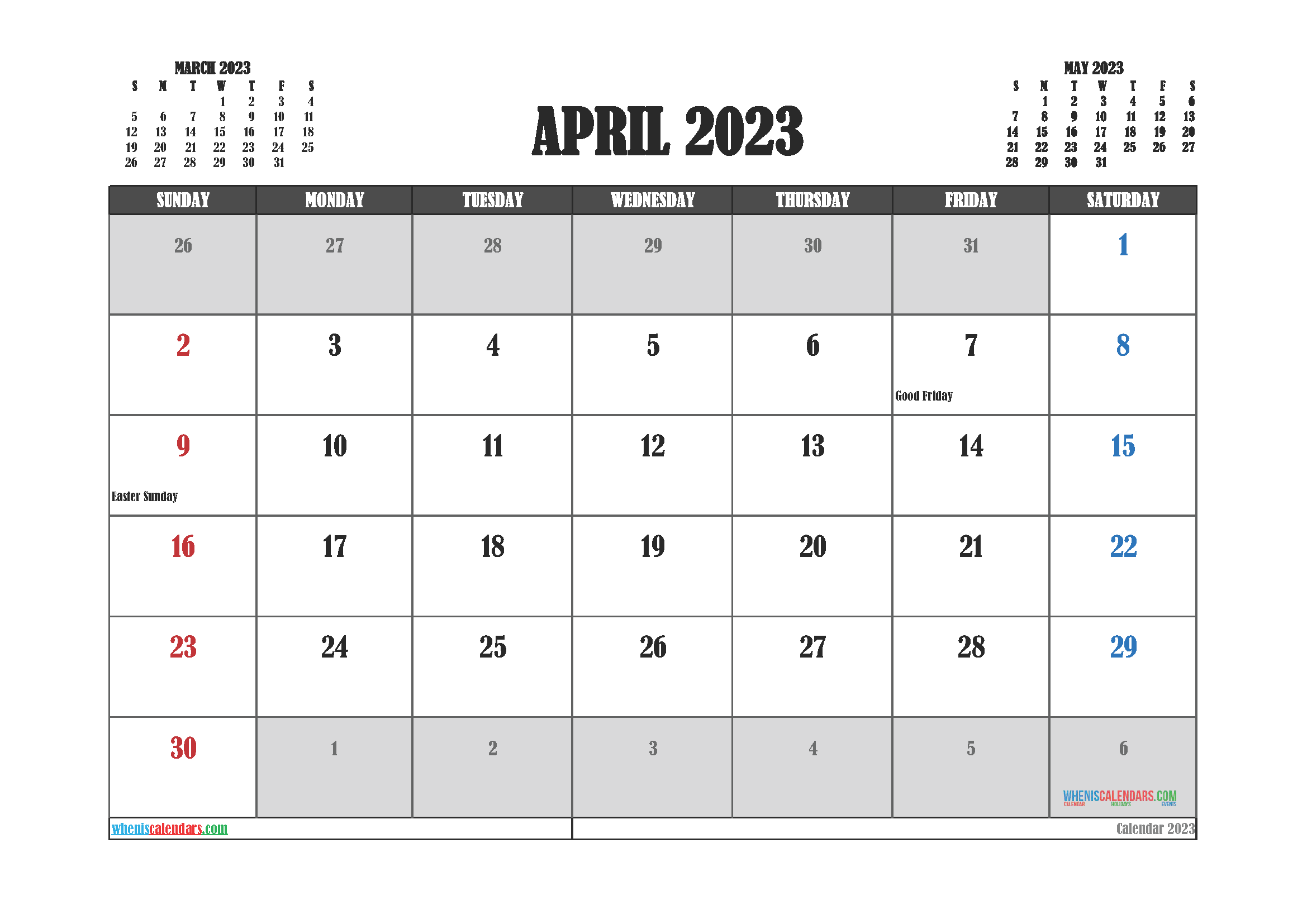 Free Editable April 2023 Calendar