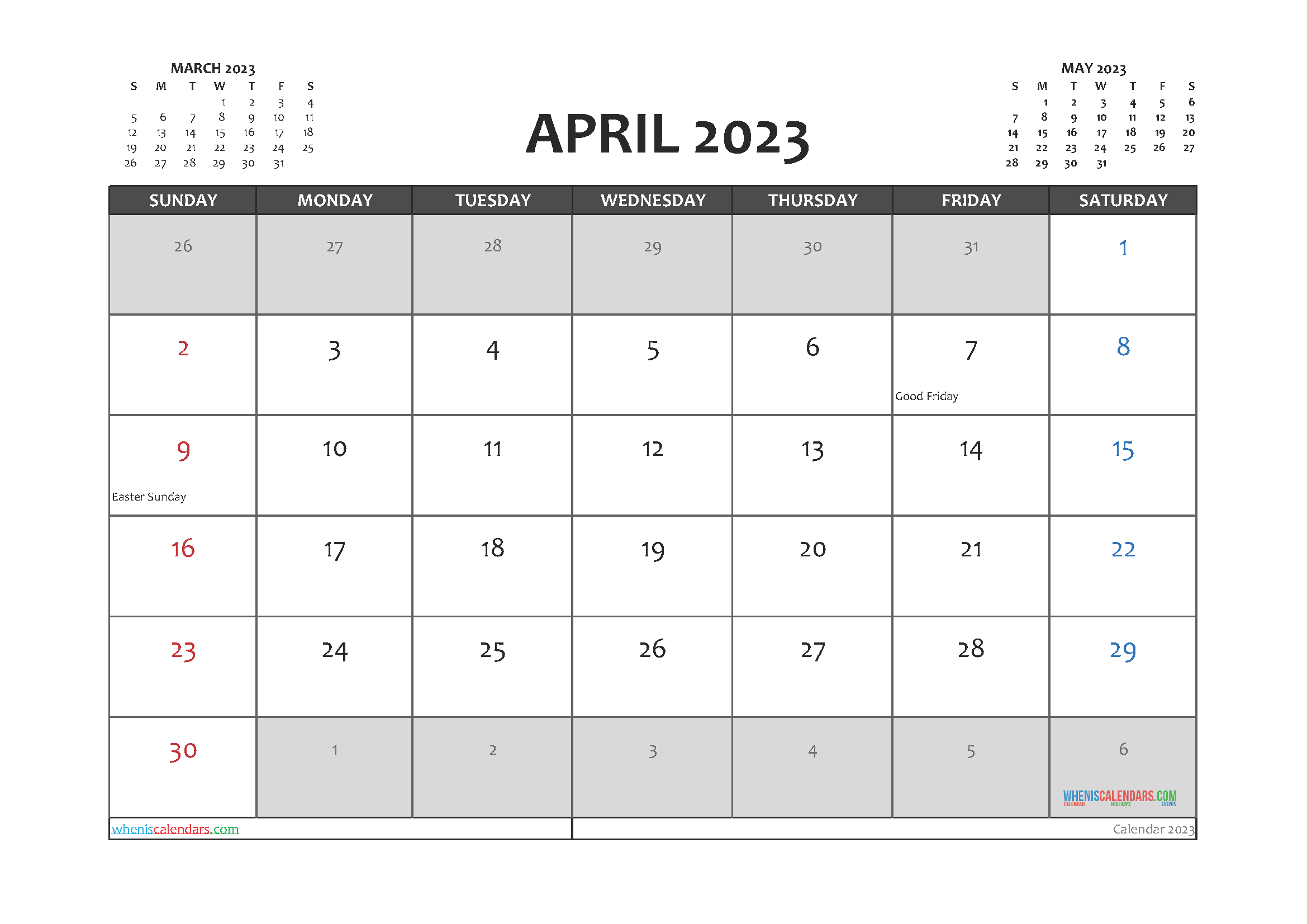 Free April Blank Calendar 2023