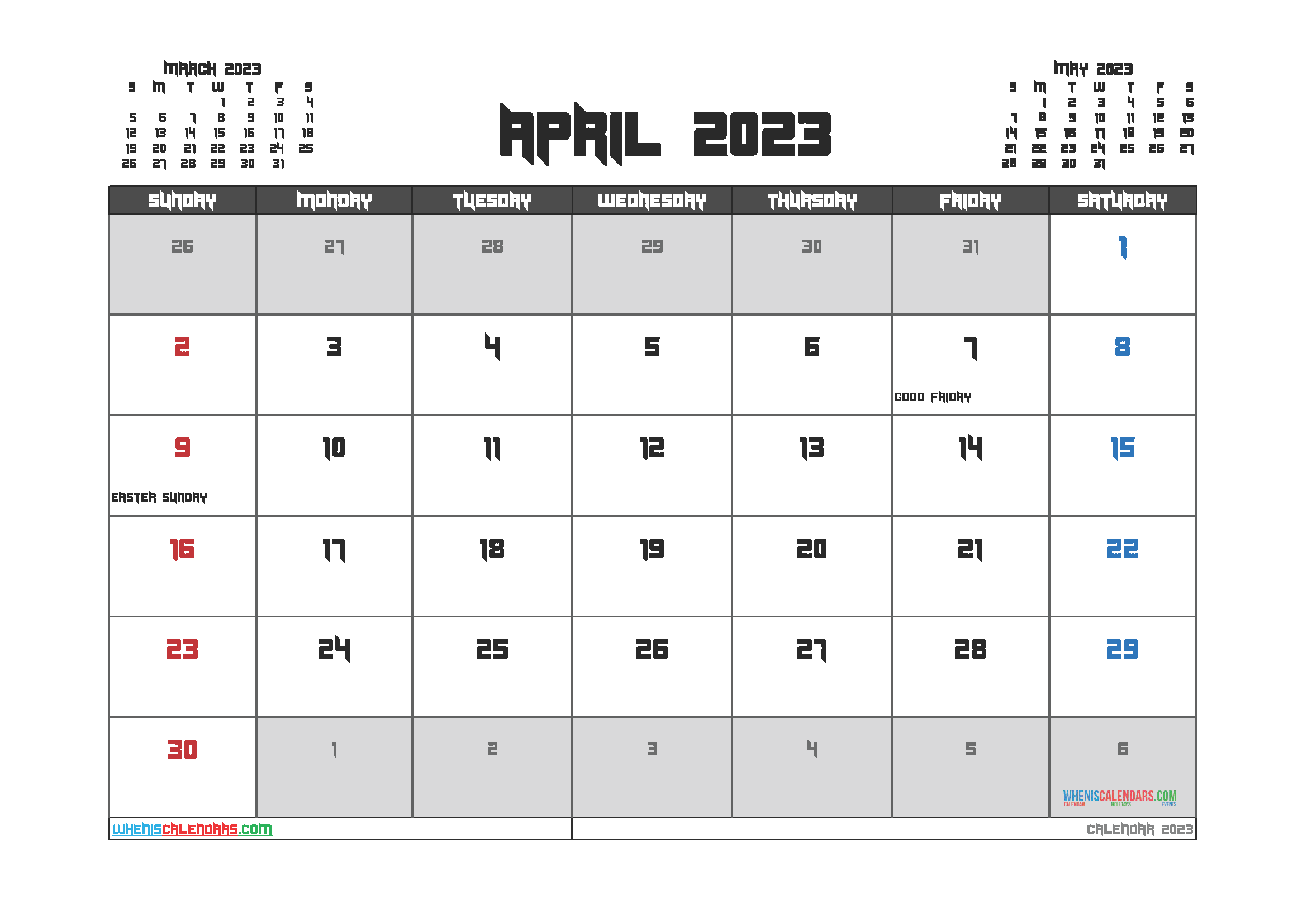 Free April 2023 Printable Calendar