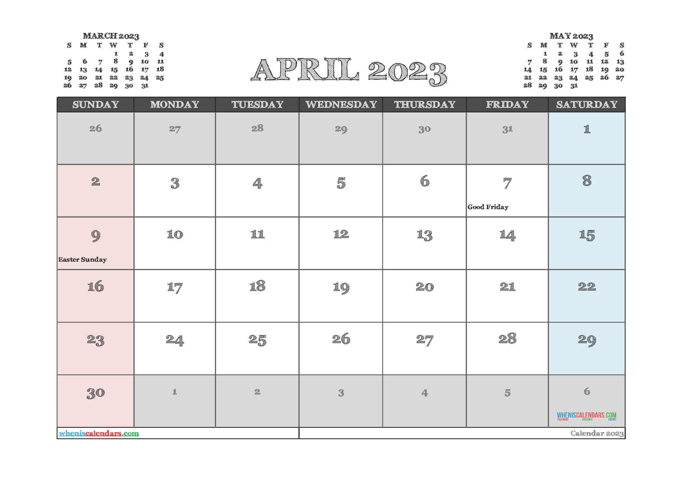 Free Editable April 2023 Calendar