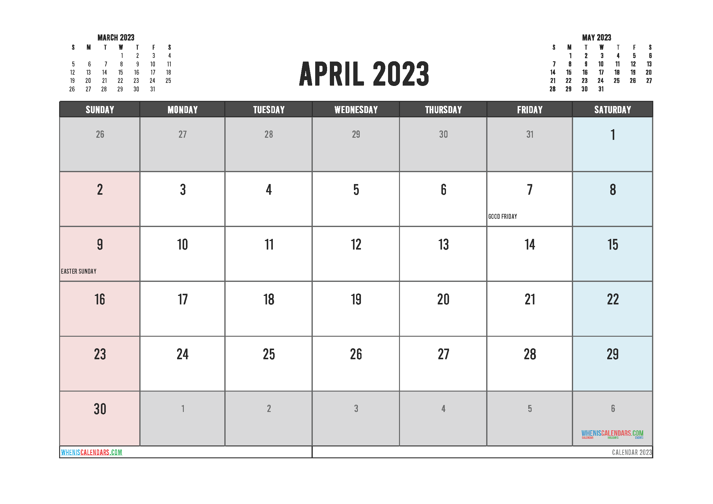 April 2023 Calendar Printable Free