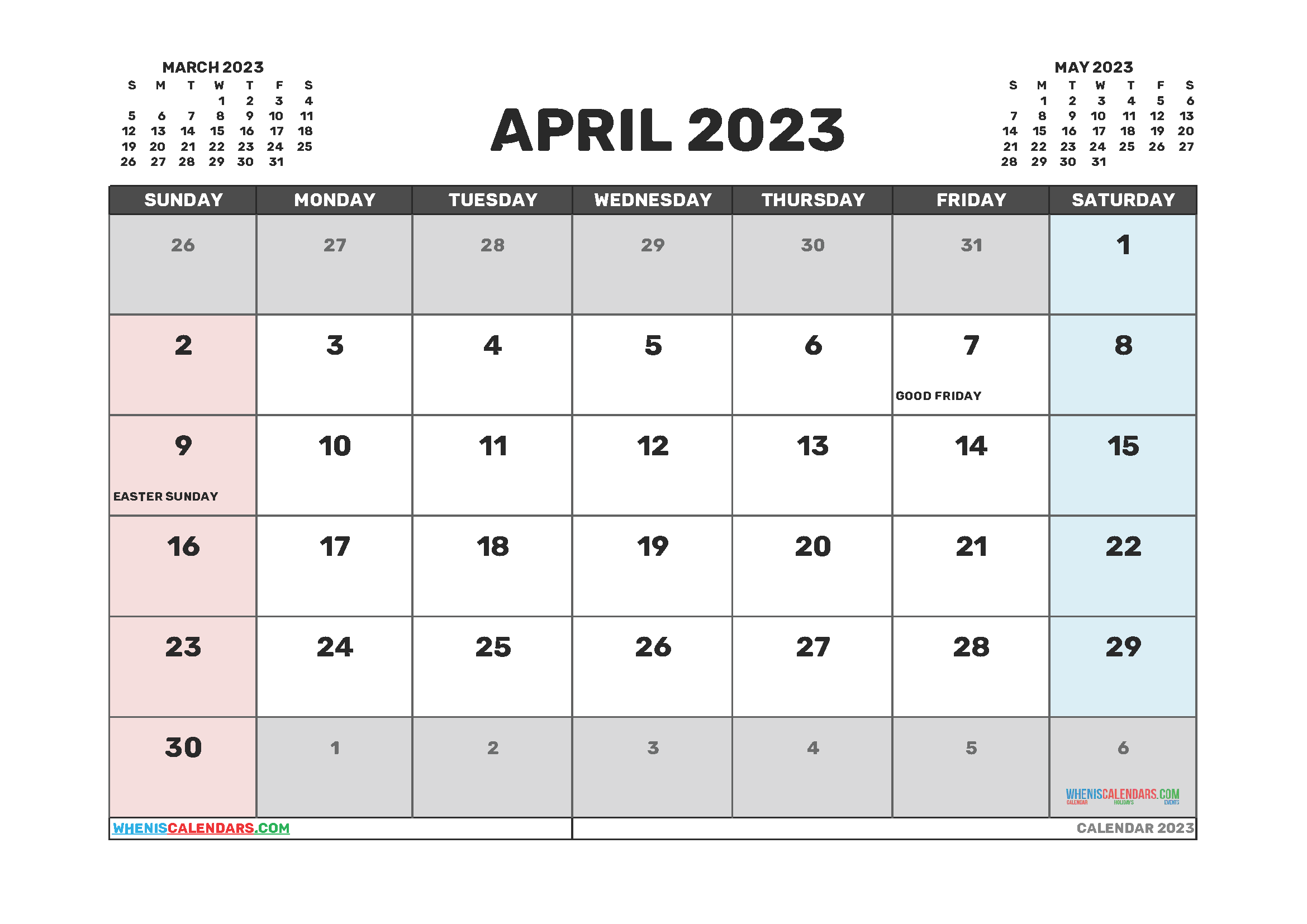 Free Printable April 2023 Calendars
