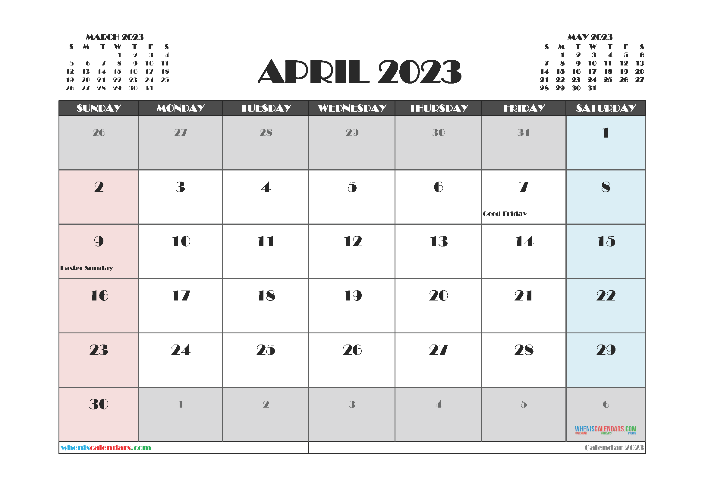 Free April 2023 Printable Calendar PDF