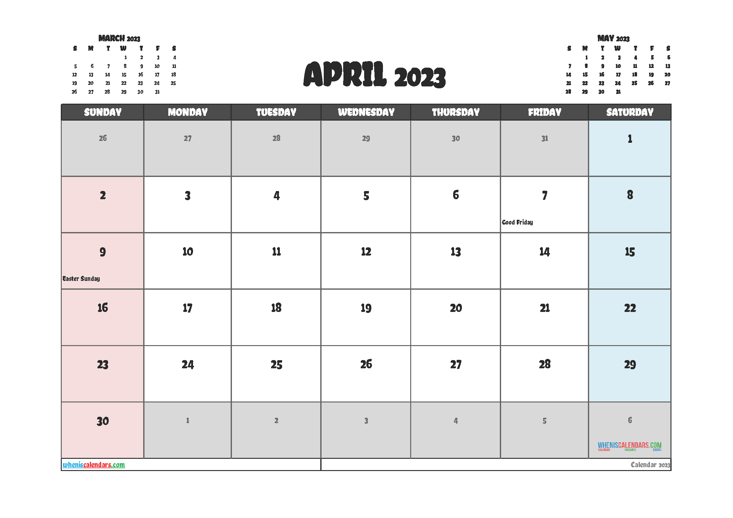 Free Printable 2023 Calendar April
