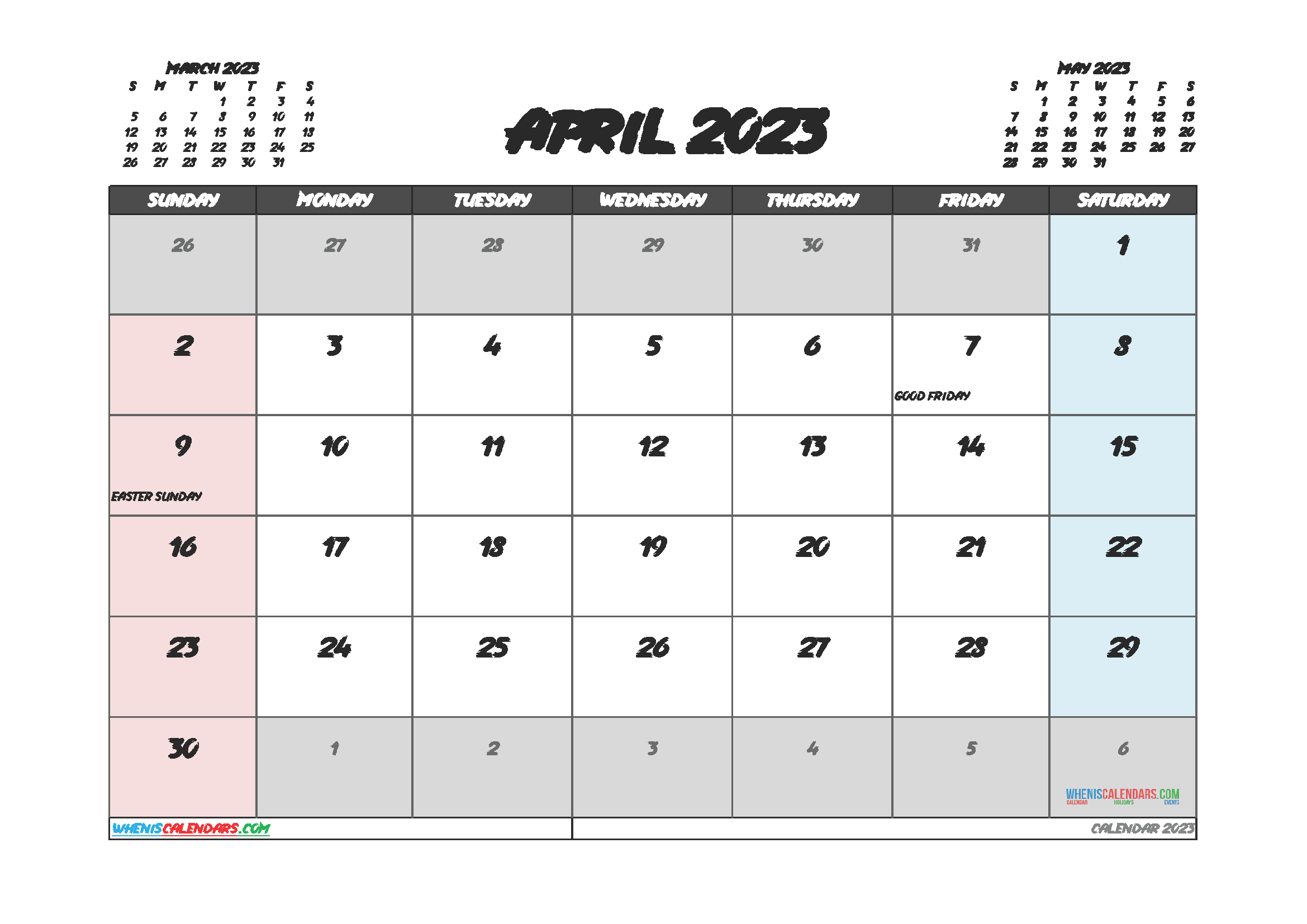 Free Printable April Calendar 2023