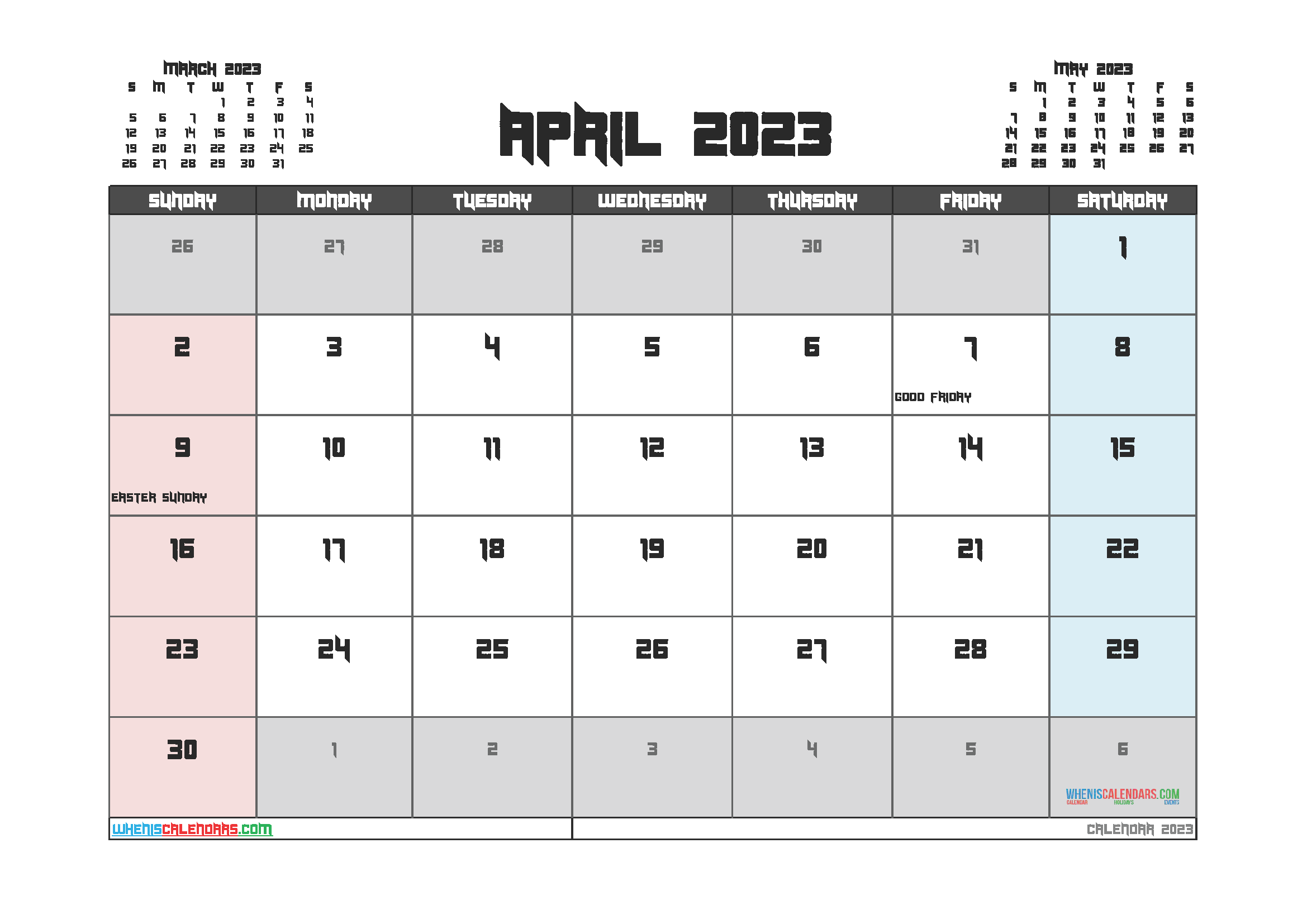 Free April 2023 Calendar Cute