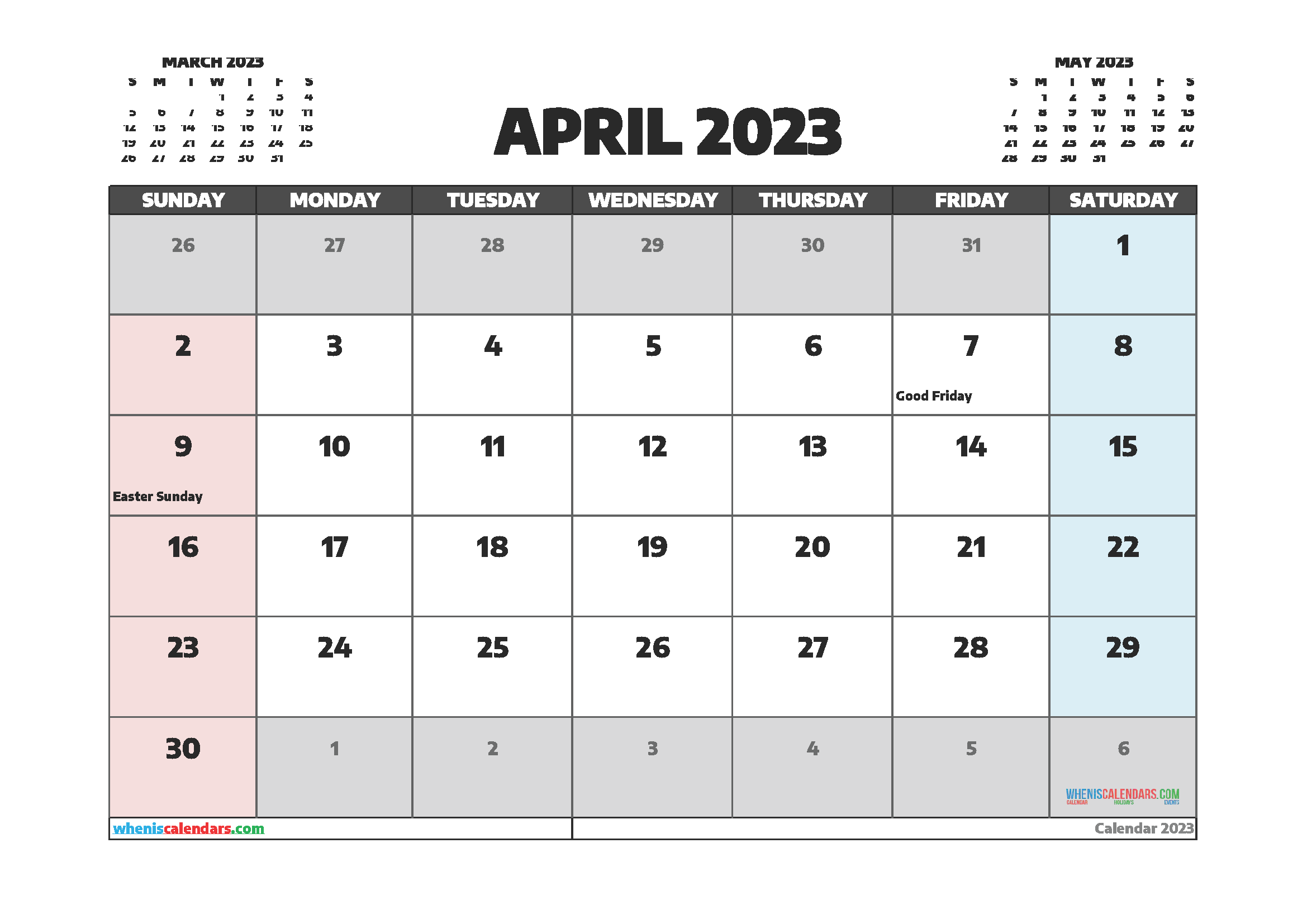 Free Editable April 2023 Printable Calendar
