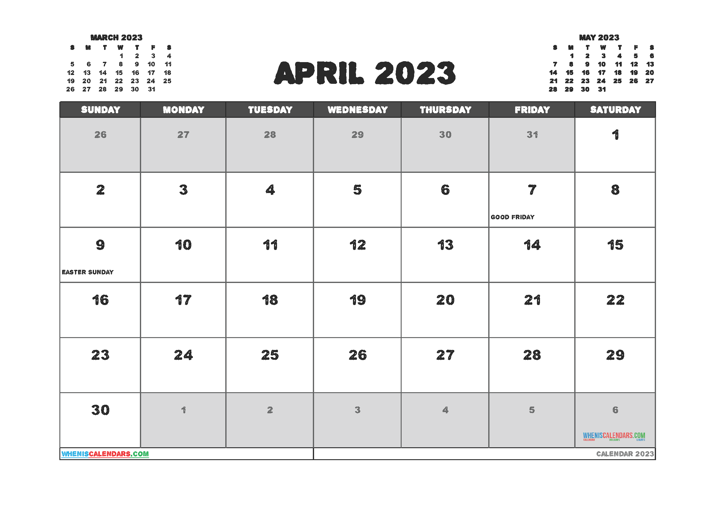 Free Printable Calendar April 2023