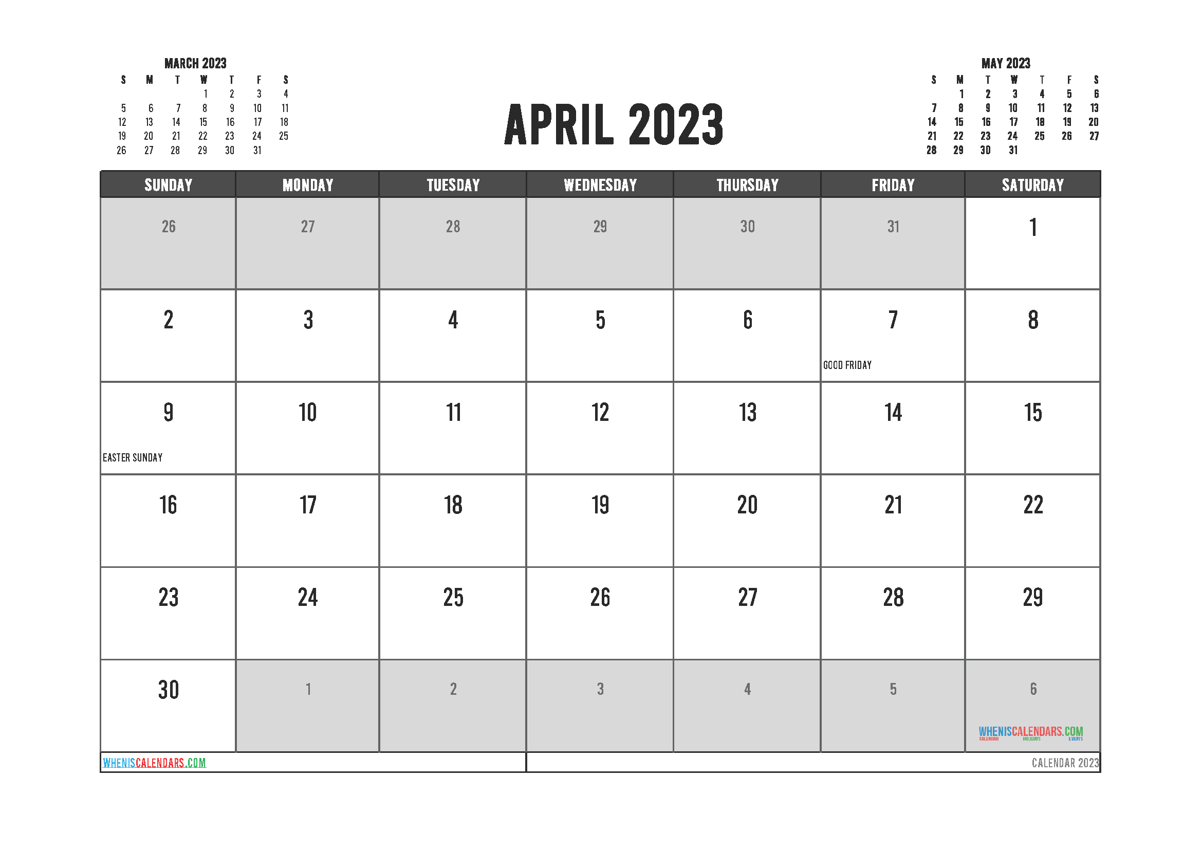 Free Blank Calendar April 2023