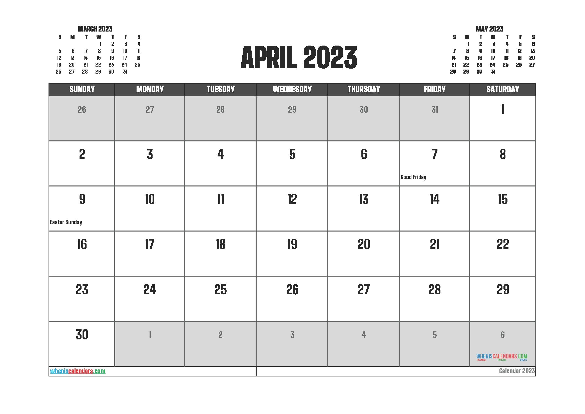 Free April 2023 Calendar Printable Cute