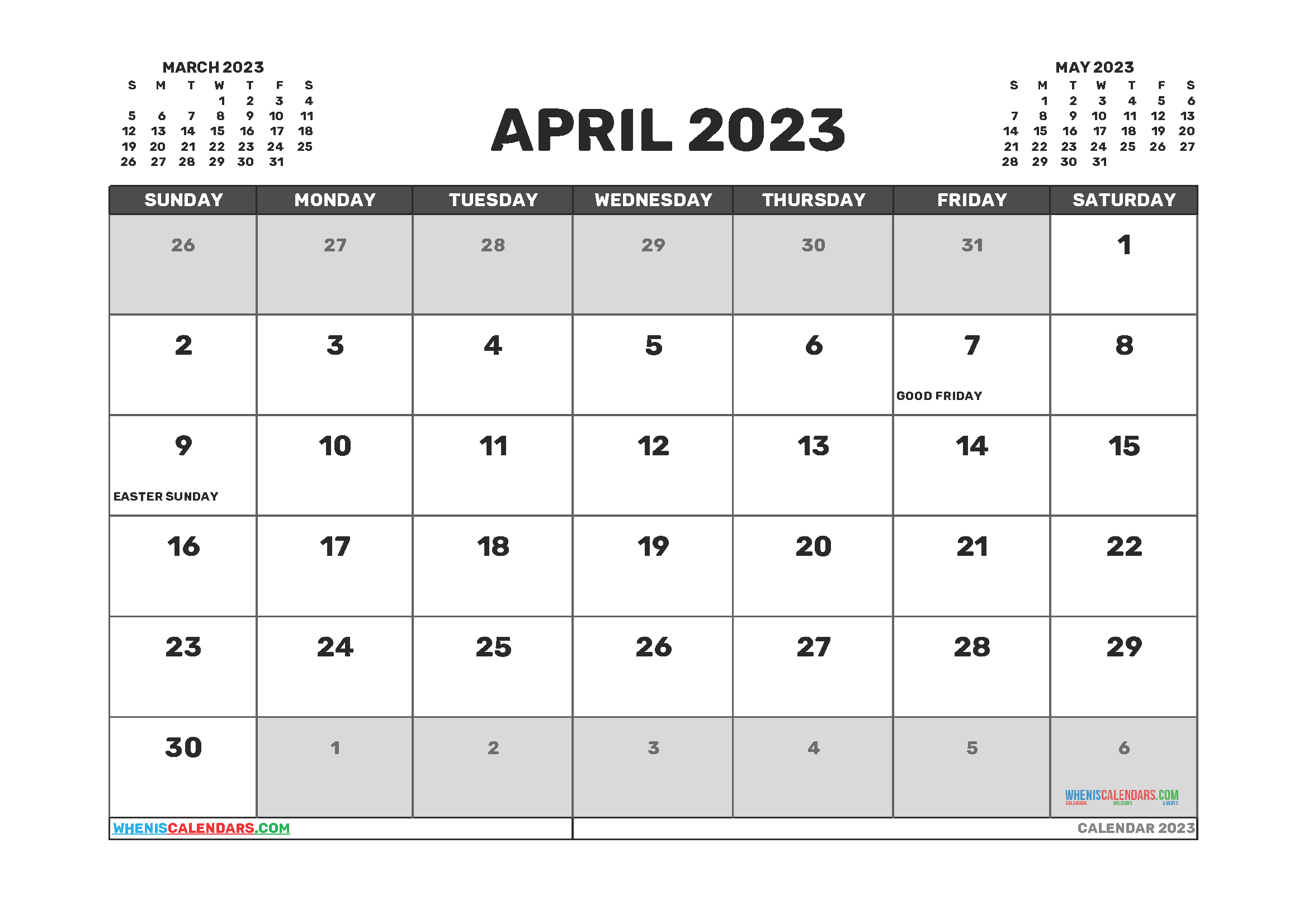 Free Printable Calendar April 2023