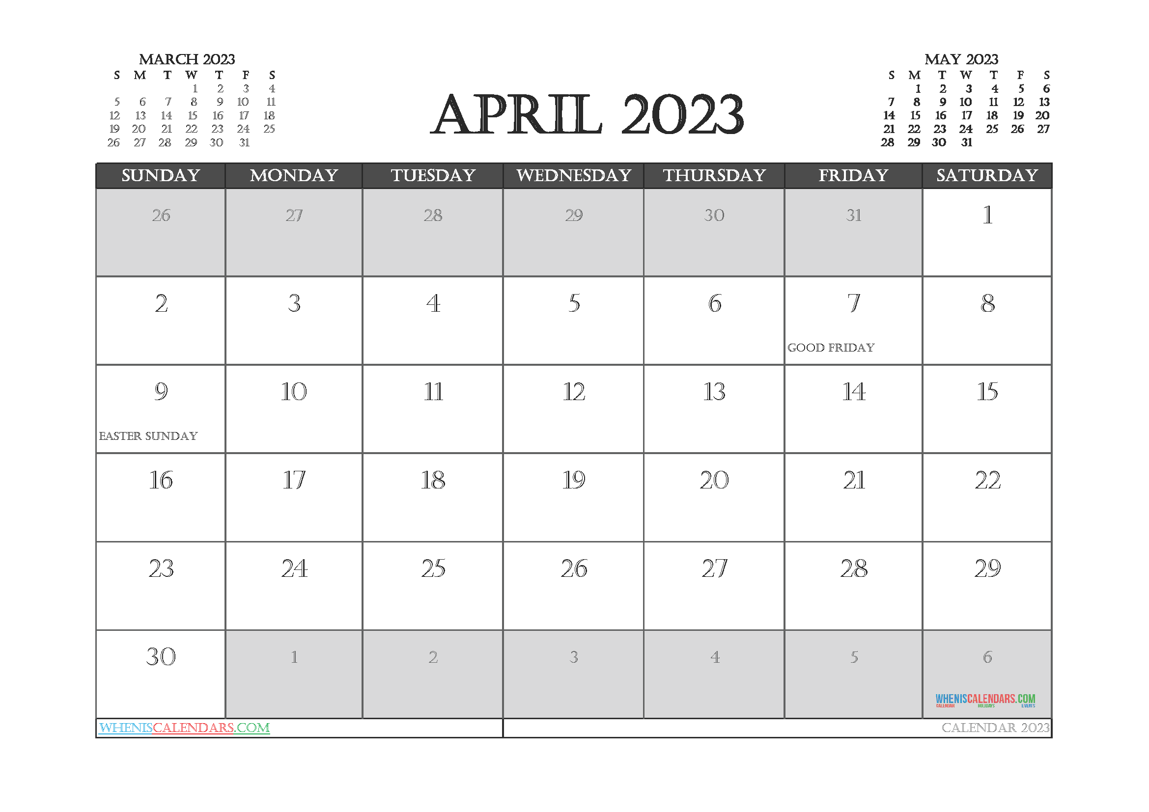 Printable Calendar April 2023 Free