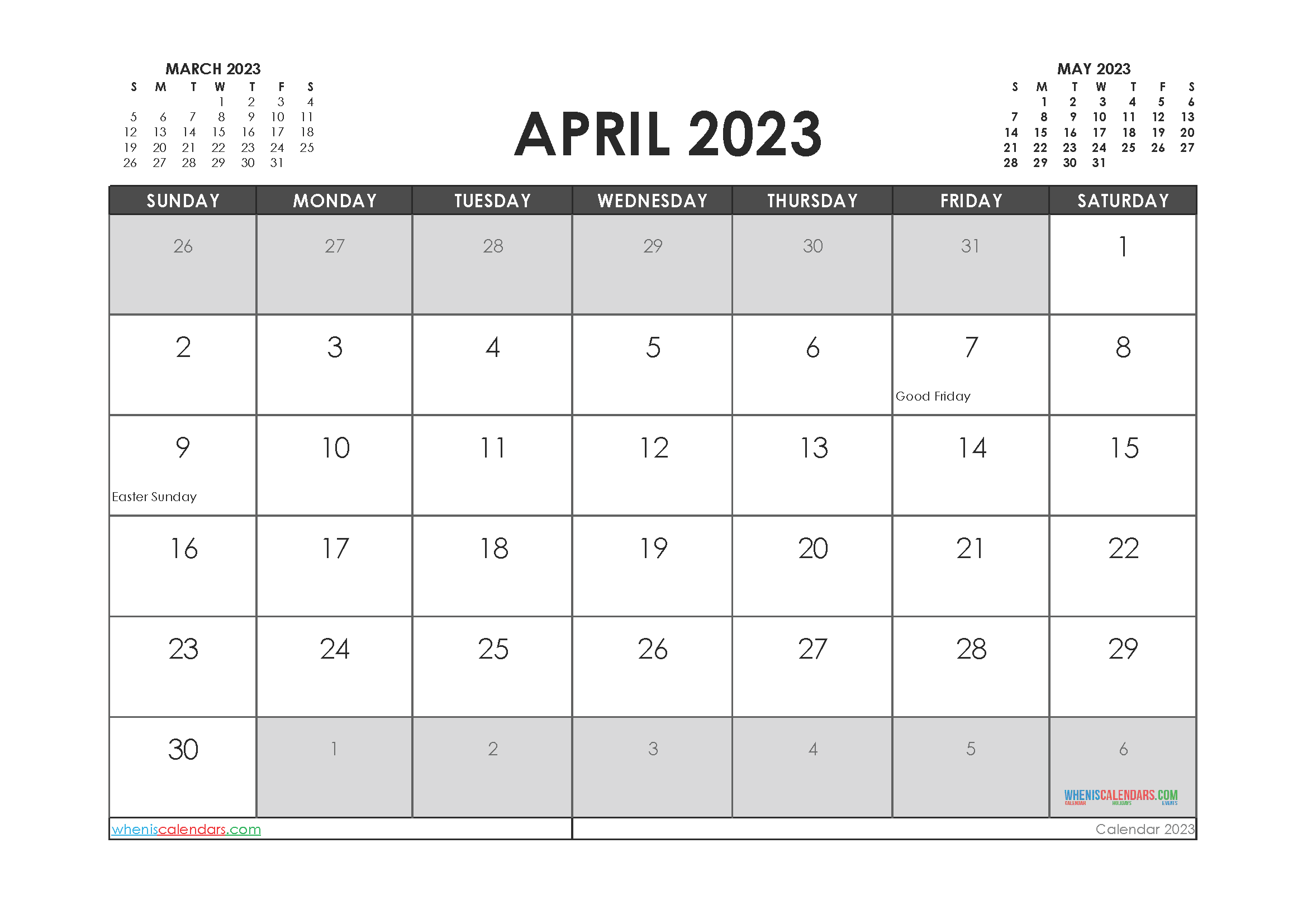 Free Printable April Calendar 2023