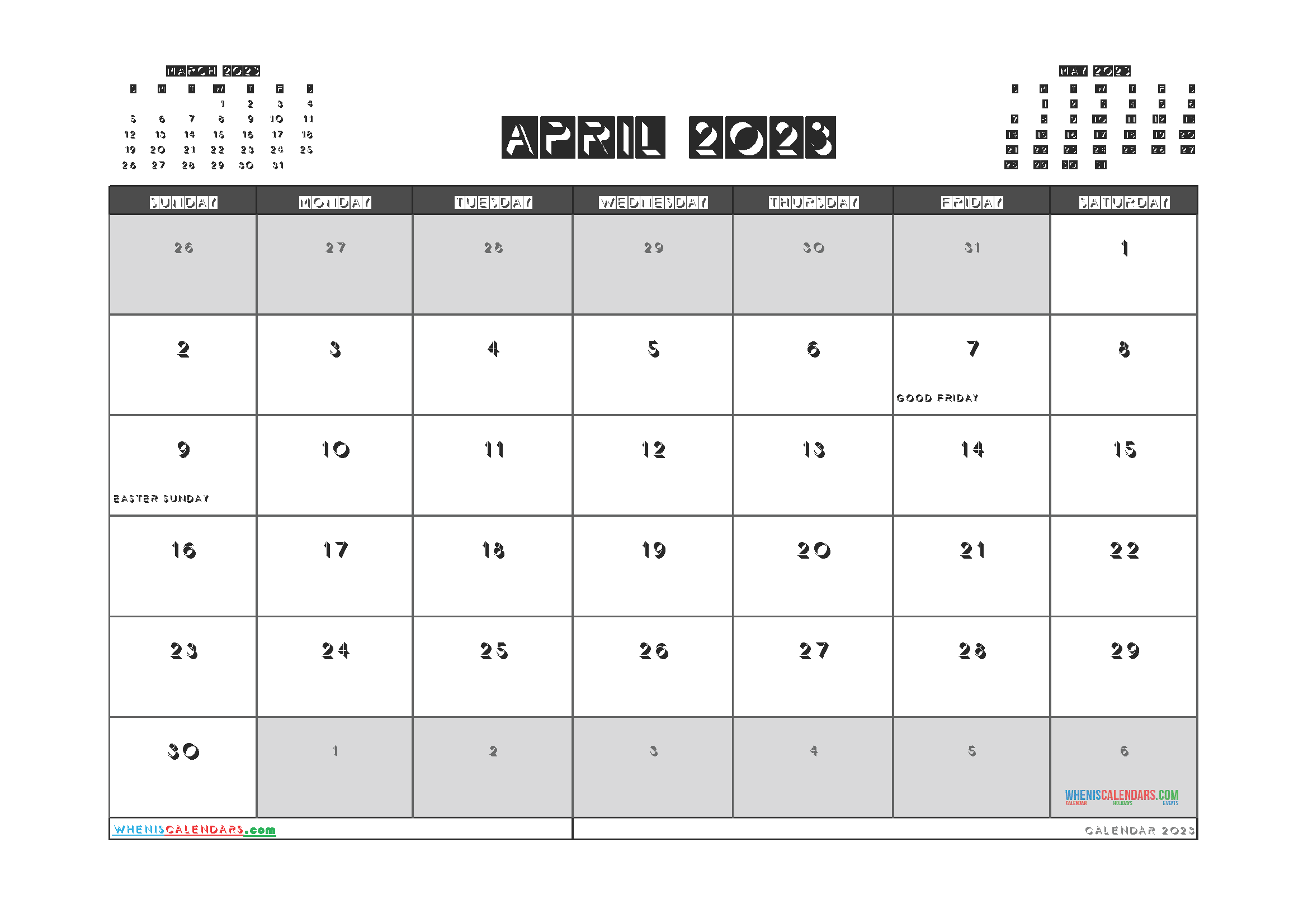 Printable April 2023 Calendar PDF
