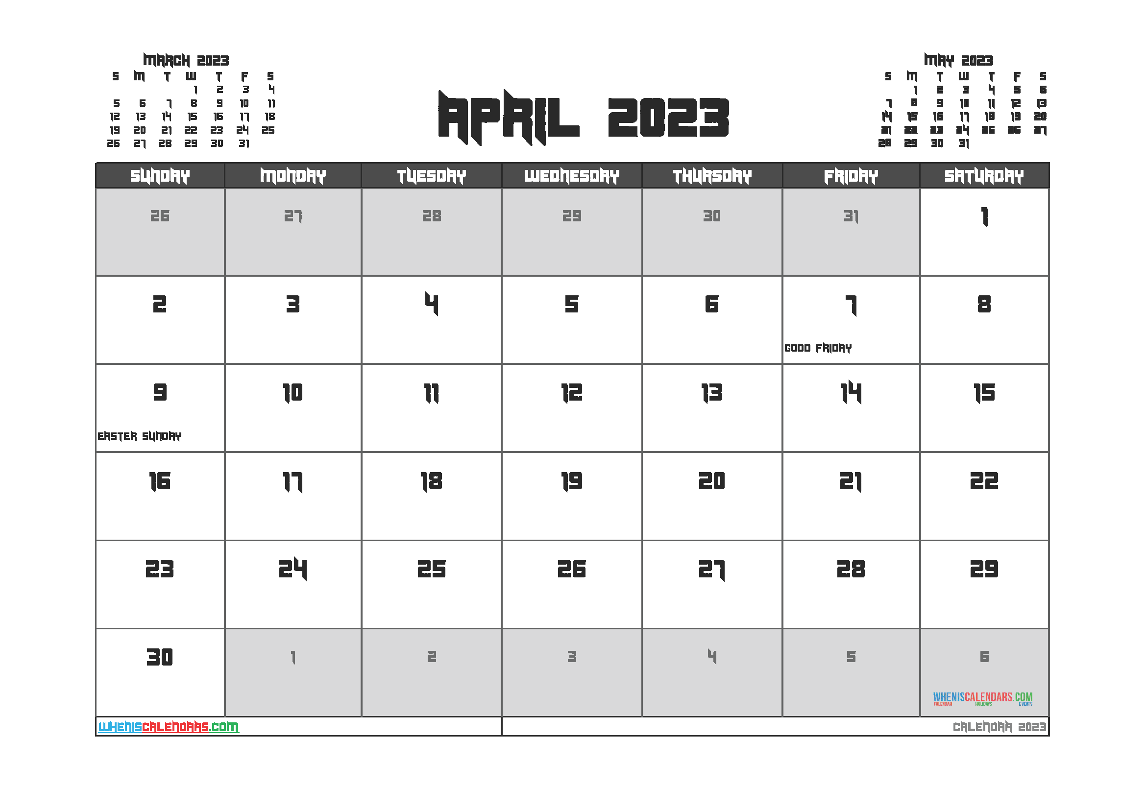Free April Blank Calendar 2023