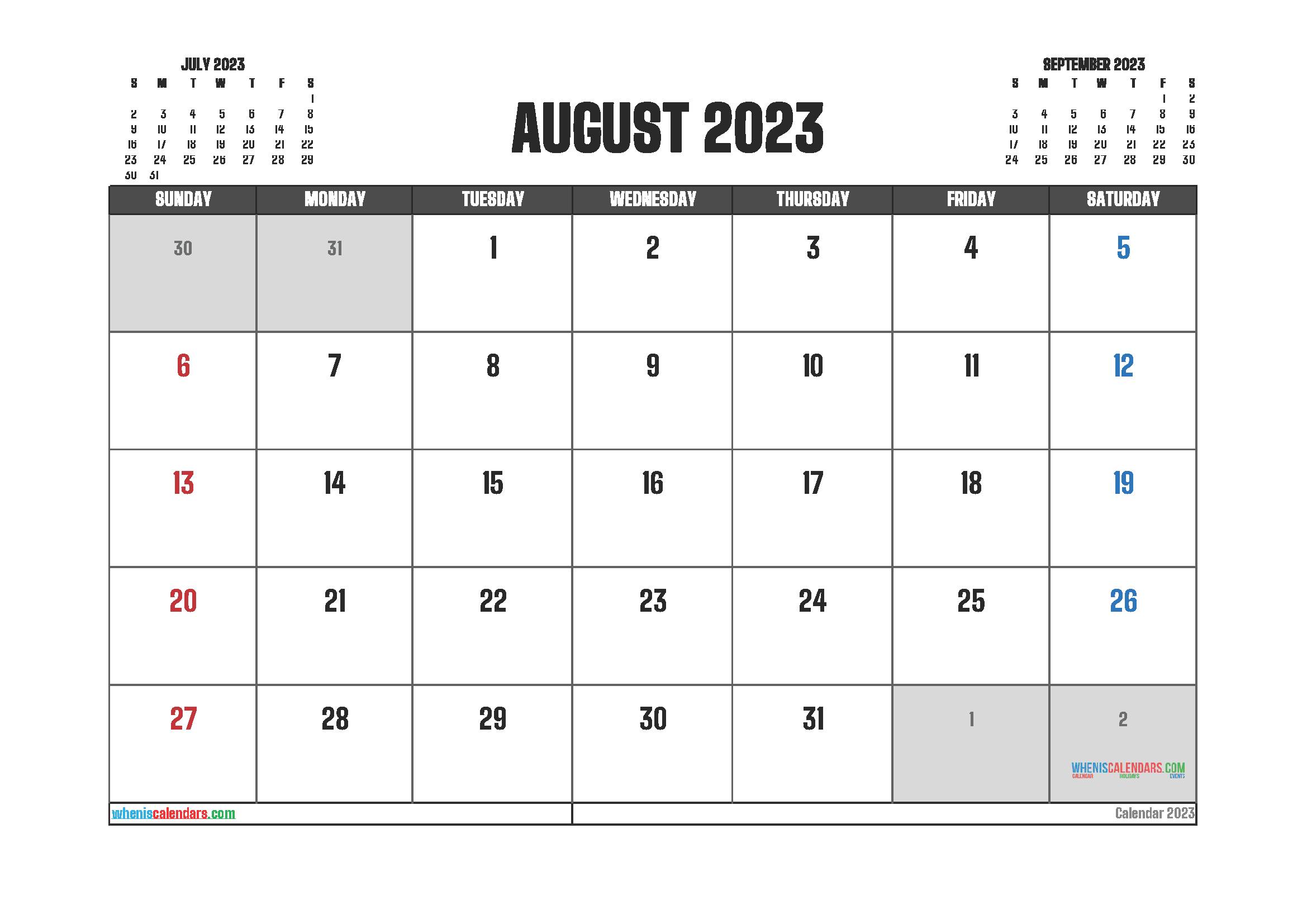 Editable August 2023 Calendar Printable